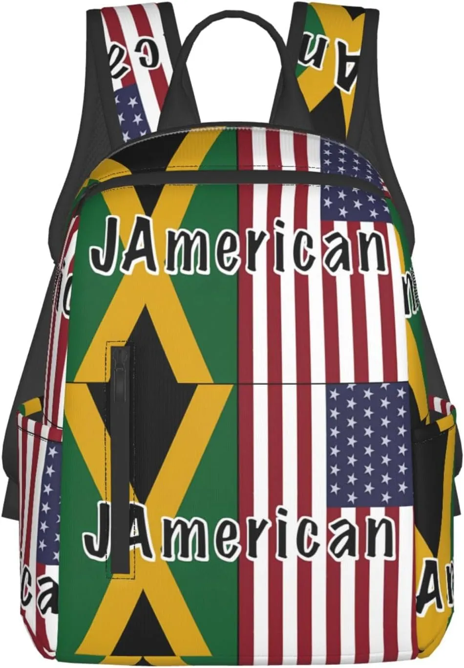 Jamaican Roots And American Flag Travel Backpacks Casual Laptop Backpack Sport Rucksack Large Capacity Daypack Multi-Pockets Adjustable Strap Bag for Working Hiking