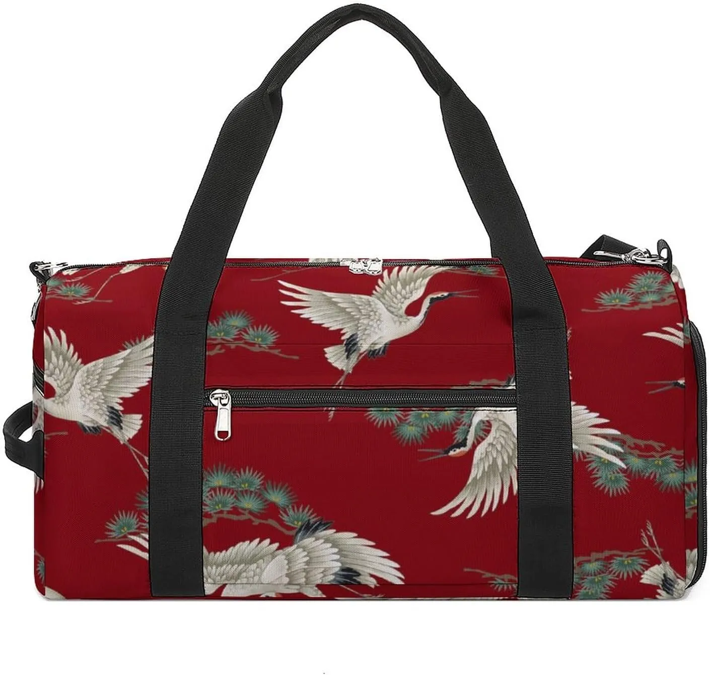 Japanese Crane Sports Tote Gym Bag for Women Men, Overnight Bag with Shoe Compartment Water Resistant