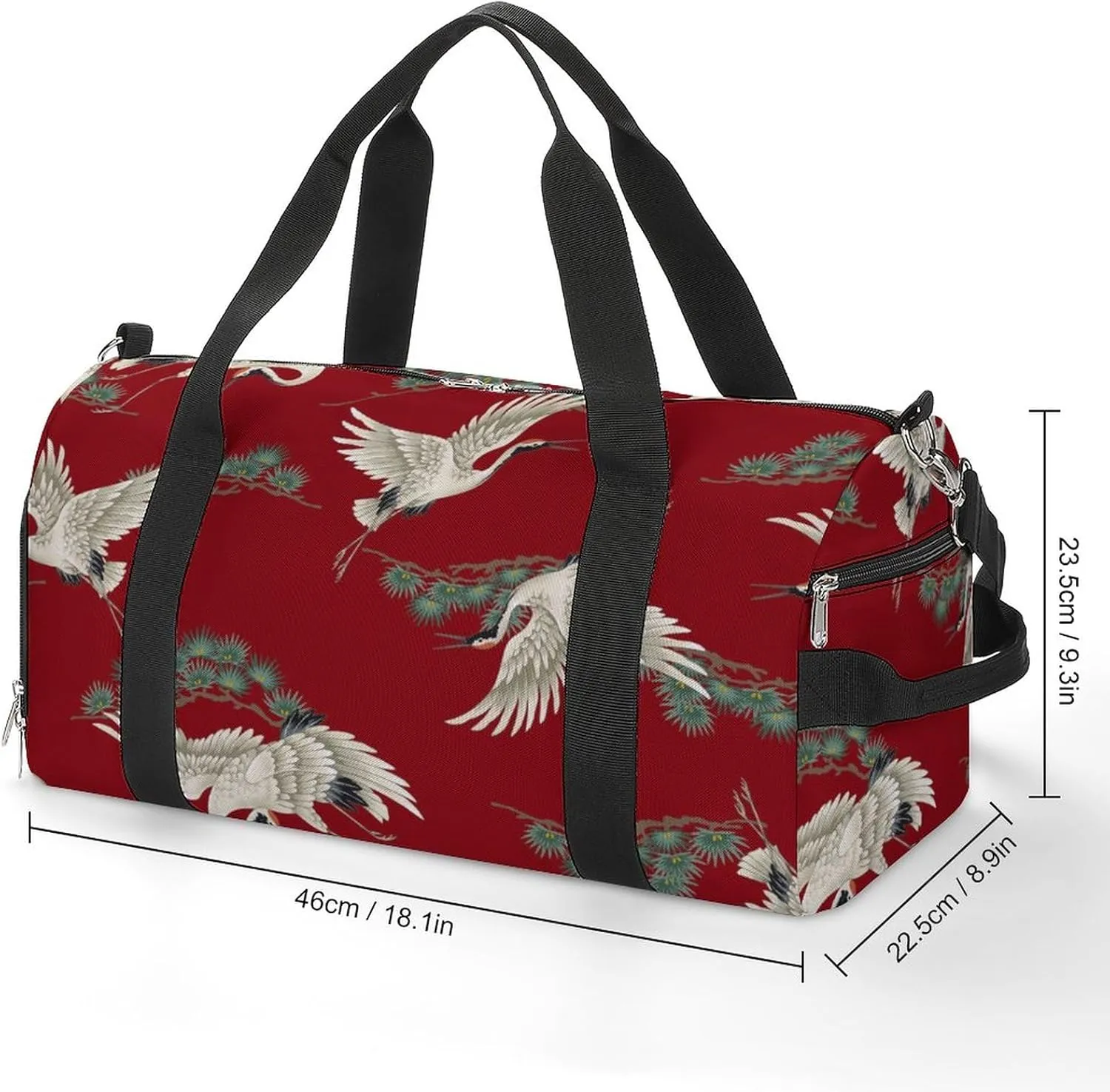 Japanese Crane Sports Tote Gym Bag for Women Men, Overnight Bag with Shoe Compartment Water Resistant