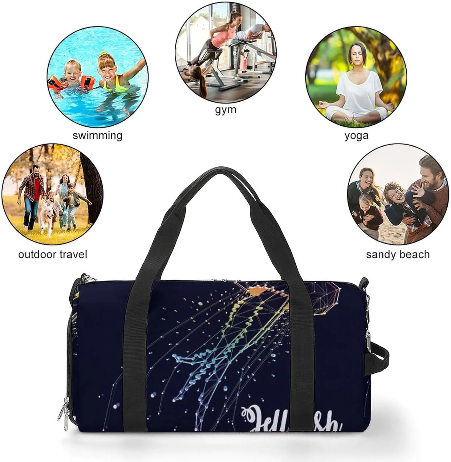 Jellyfish Constellations Graphics Sports Tote Gym Bag for Women Men, Overnight Bag with Shoe Compartment Water Resistant