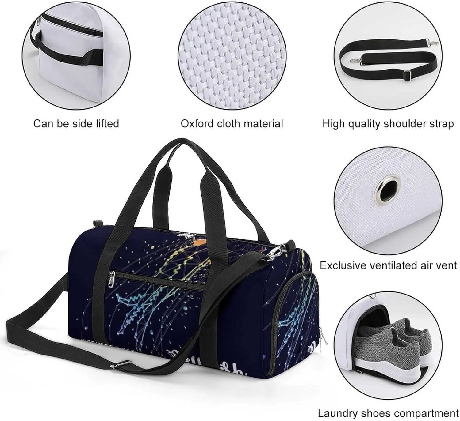 Jellyfish Constellations Graphics Sports Tote Gym Bag for Women Men, Overnight Bag with Shoe Compartment Water Resistant