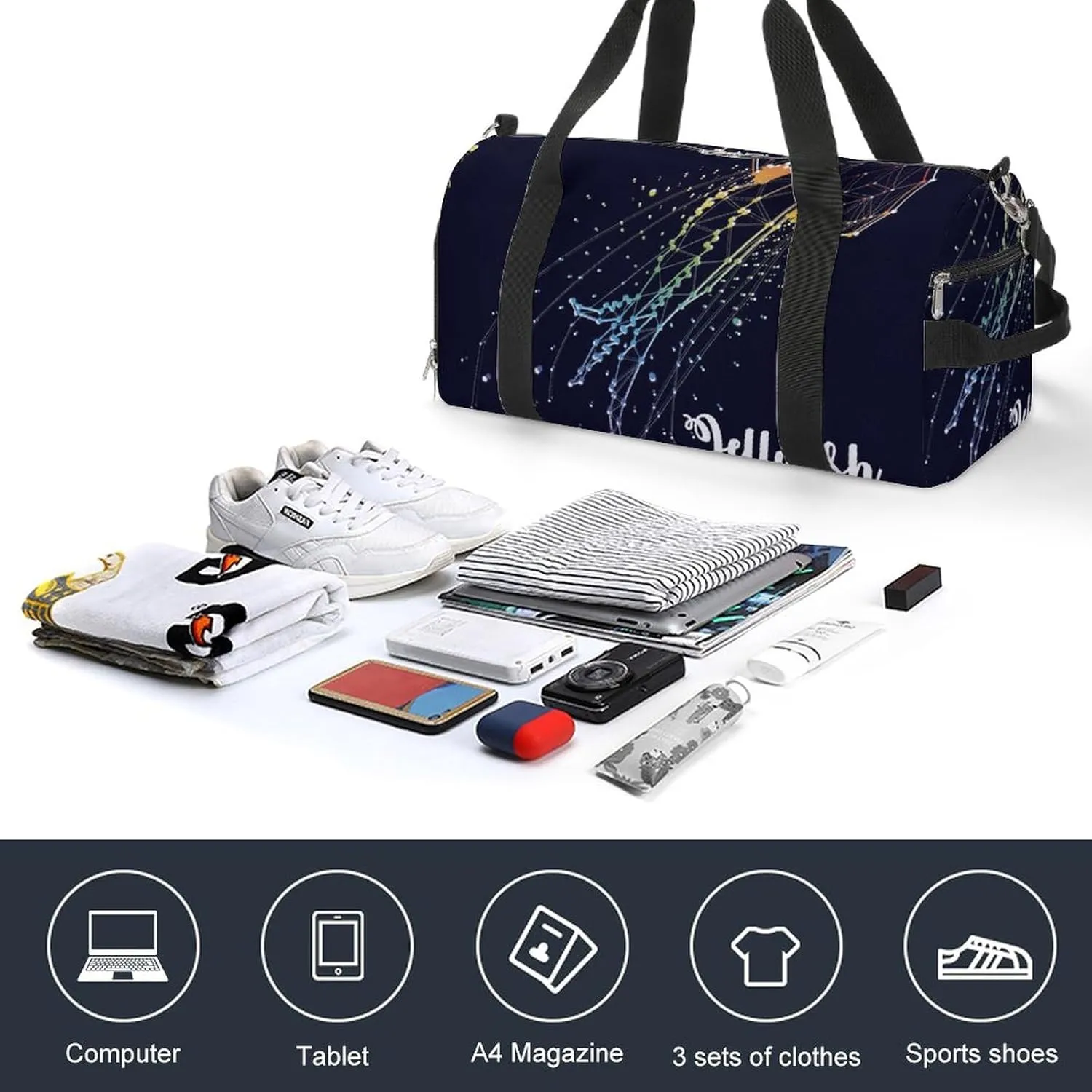 Jellyfish Constellations Graphics Sports Tote Gym Bag for Women Men, Overnight Bag with Shoe Compartment Water Resistant