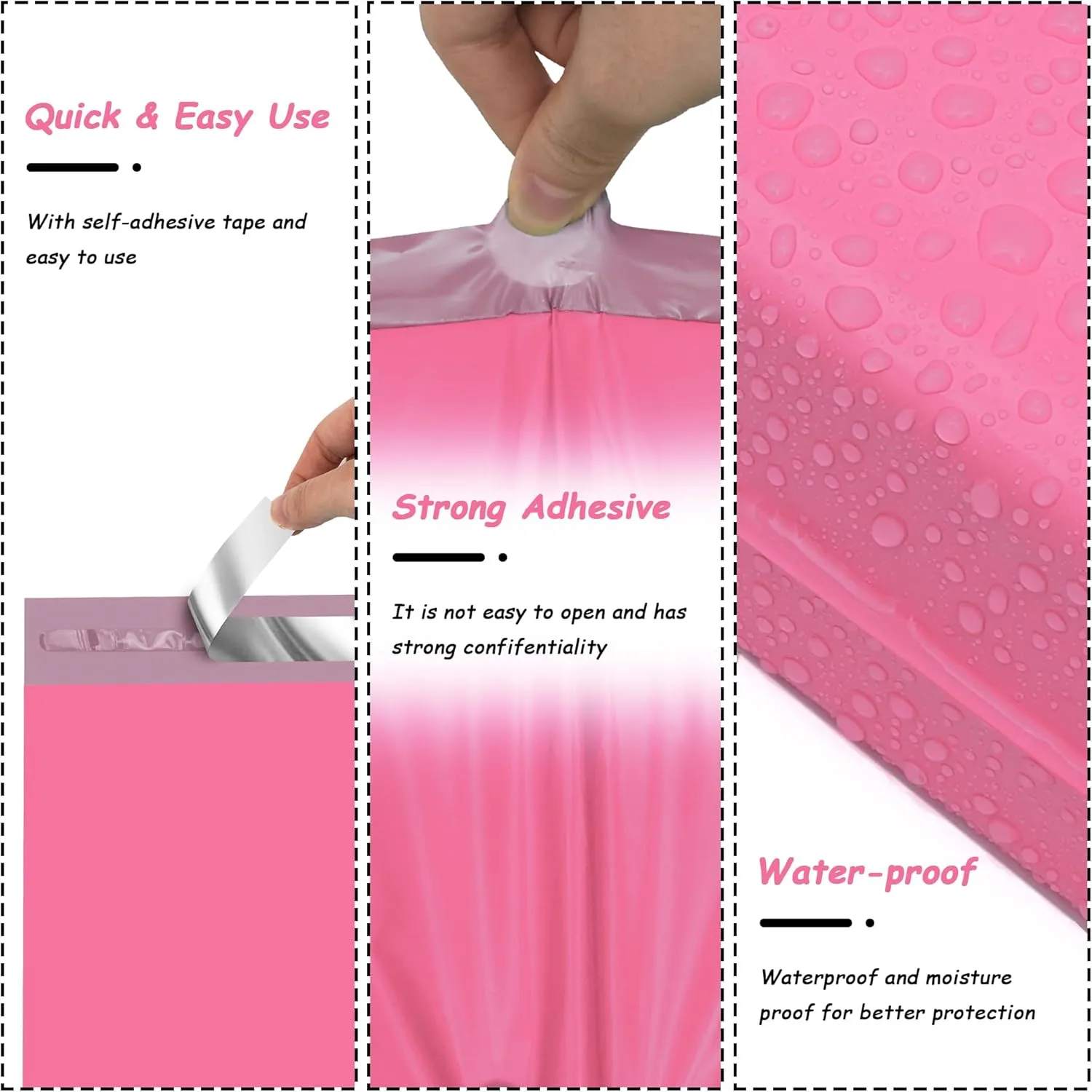 JinRuiKJ Poly Mailers 10x13 Inch 100 Pcs, Strong Adhesive Shipping Bags for Clothing, Durable Thick Mailing Envelopes with Self Seal, Packaging Bags for Small Business - Pink