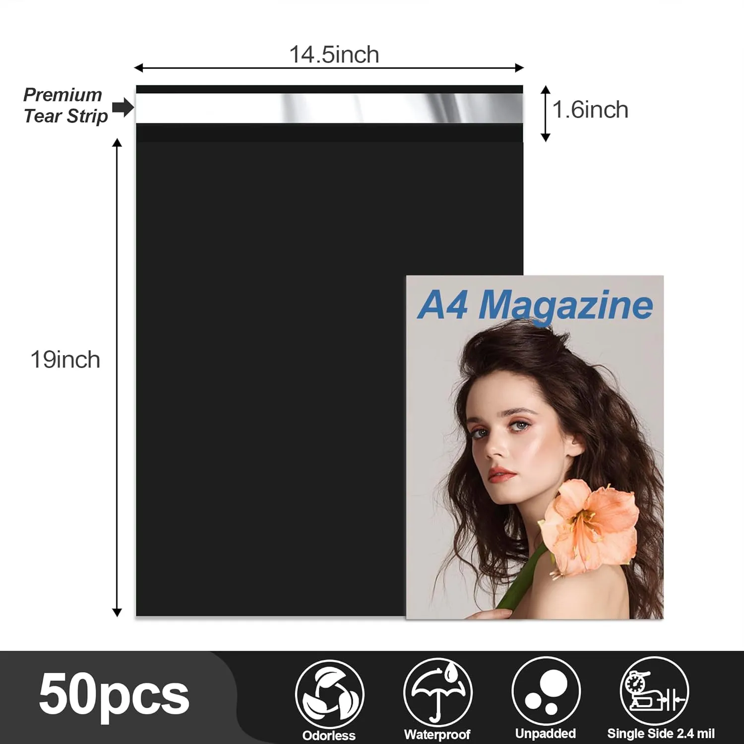 JinRuiKJ Thank You Poly Mailer 14.5x19 Inch 50 PCS, Shipping Bags for Clothing, Packaging Bags for Small Business, Strong Adhensive, Waterproof and Tear-Resistant Mailing Envelopes, Black