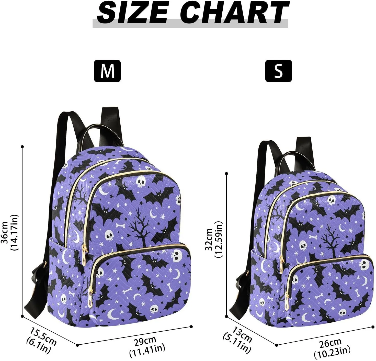 JIPONI Halloween Bat Skull Moon Star Backpack Purse for Women Lightweight Back Pack Casual Daypack Travel Shoulder Bag Bookbag - S