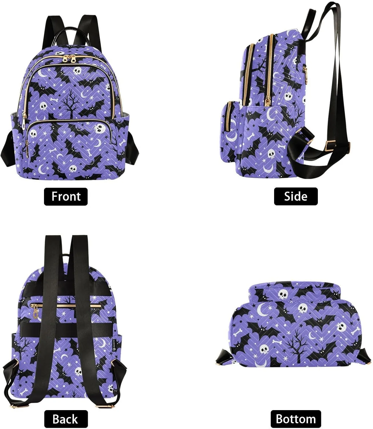 JIPONI Halloween Bat Skull Moon Star Backpack Purse for Women Lightweight Back Pack Casual Daypack Travel Shoulder Bag Bookbag - S