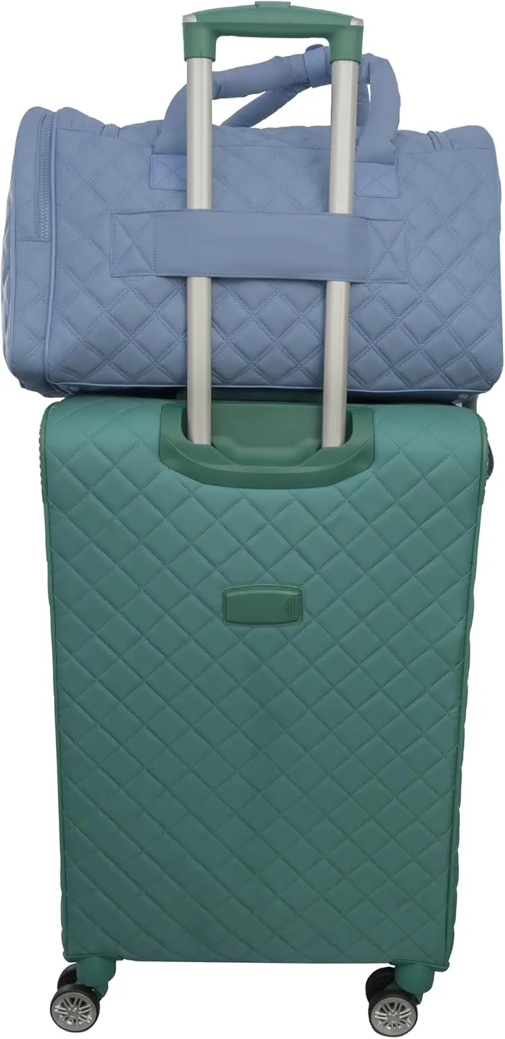 Joan & David 20 Inch Diamond Quilted Puffer Nylon Carry-On Foldable Travel Duffle (Denim)
