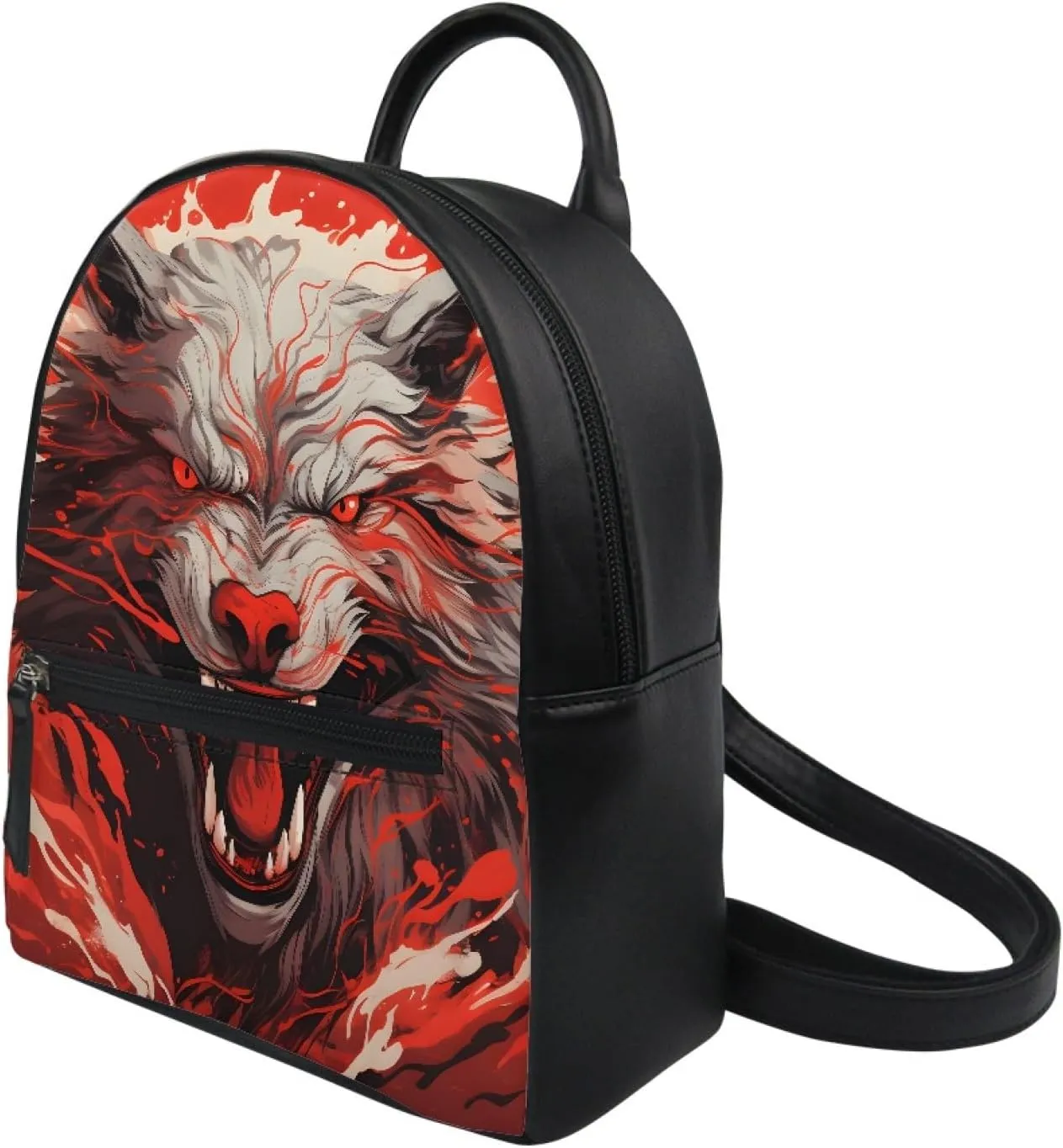 JooMeryer Galaxy Wolf Mini Backpacks for Teen Kids Boys pu Leather Casual Daypack Shoulder Bags for College Students,Anger Wolf