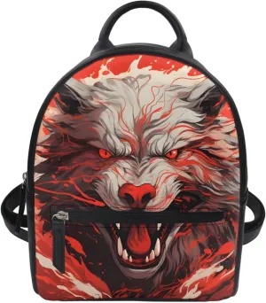 JooMeryer Galaxy Wolf Mini Backpacks for Teen Kids Boys pu Leather Casual Daypack Shoulder Bags for College Students,Anger Wolf
