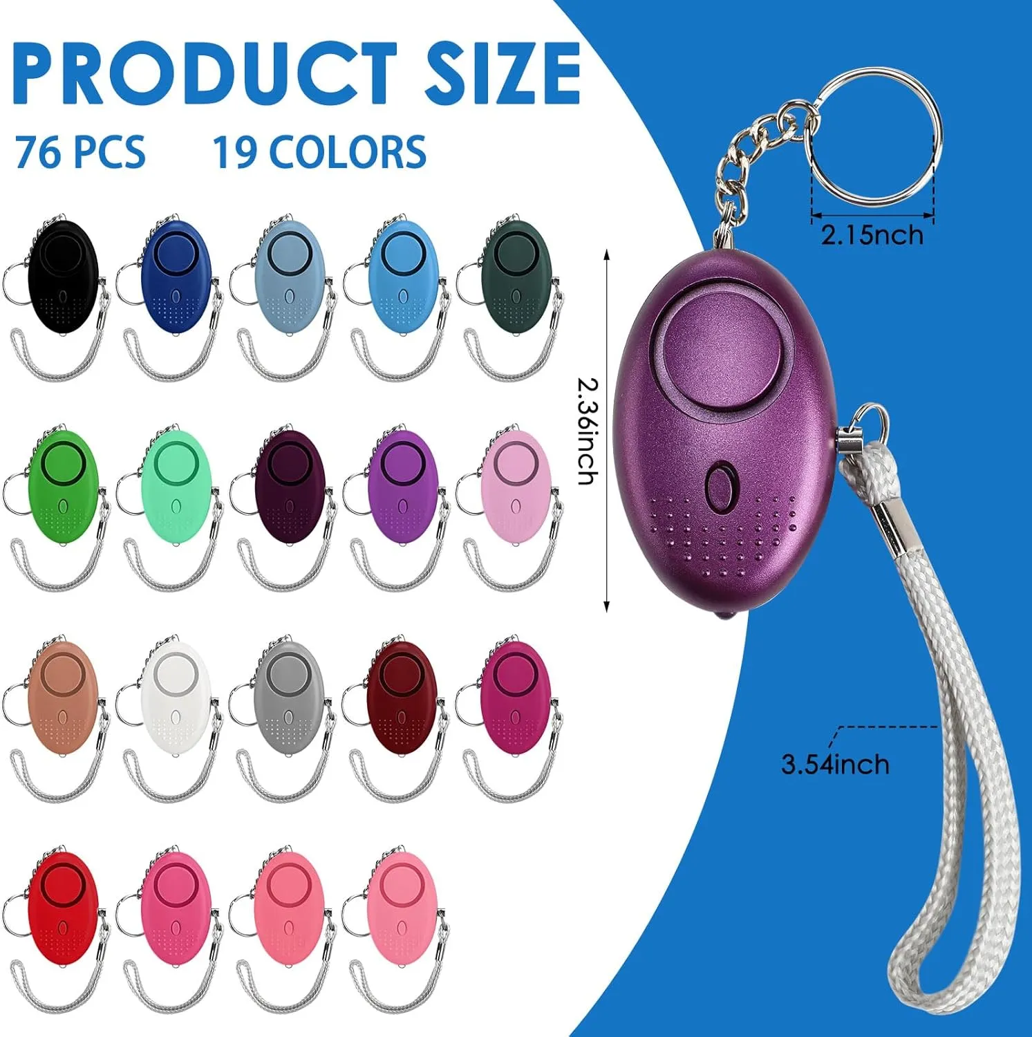 Kanayu 76 Pcs Personal Alarm Bulk 130DB Safe Sound Emergency Safety Self Defense Security Alert Keychain with Led Light Personal Protection Alarm for Women Girls Kids Elderly(Mixed Colors,76)