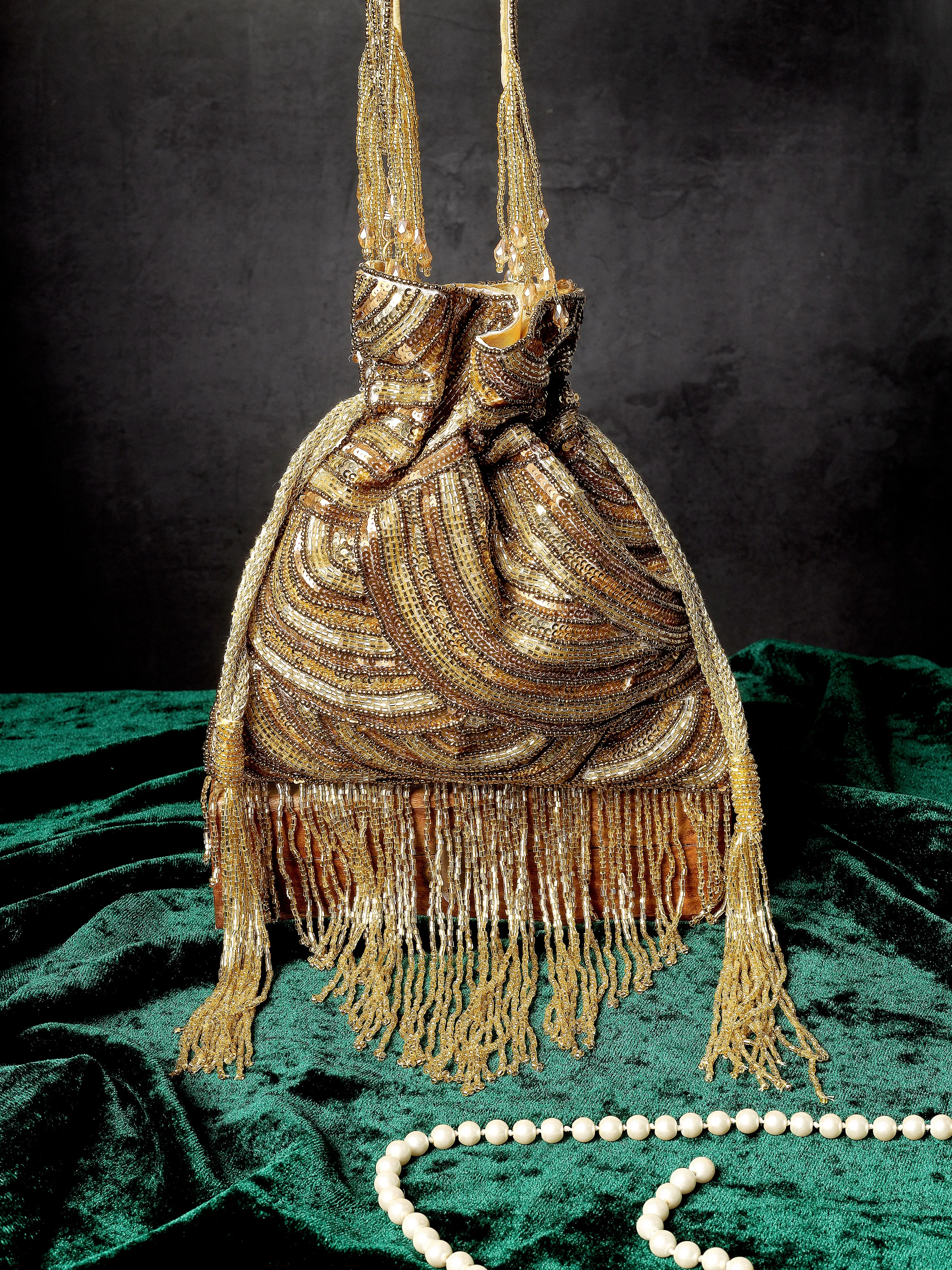 Katrina Kaif Glittering Tassels Antique Potli