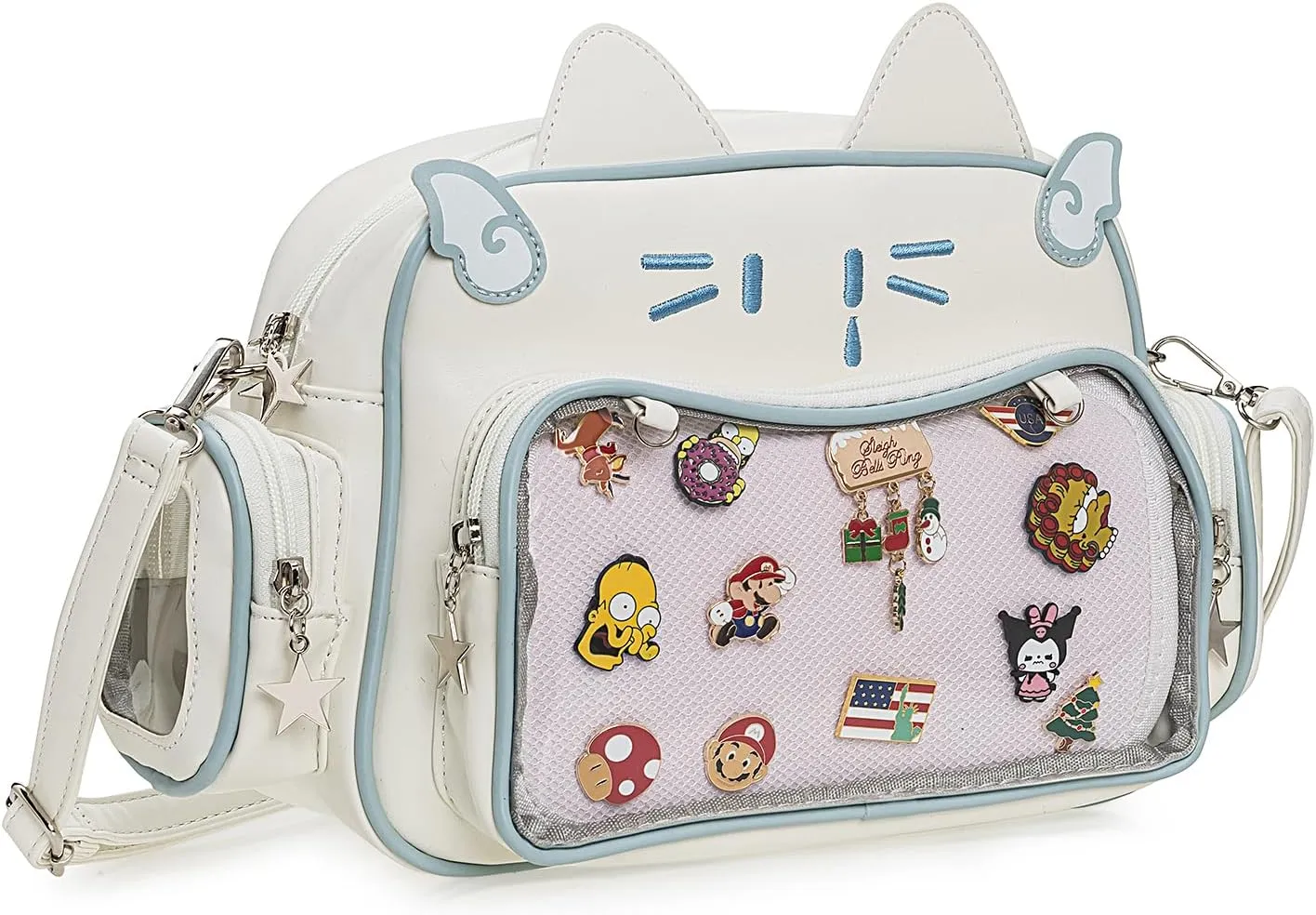 Kawaii Ita Bag Crossbody Bag Cute White Cat Backpack Girls Shoulder Bags Pin Display with Insert