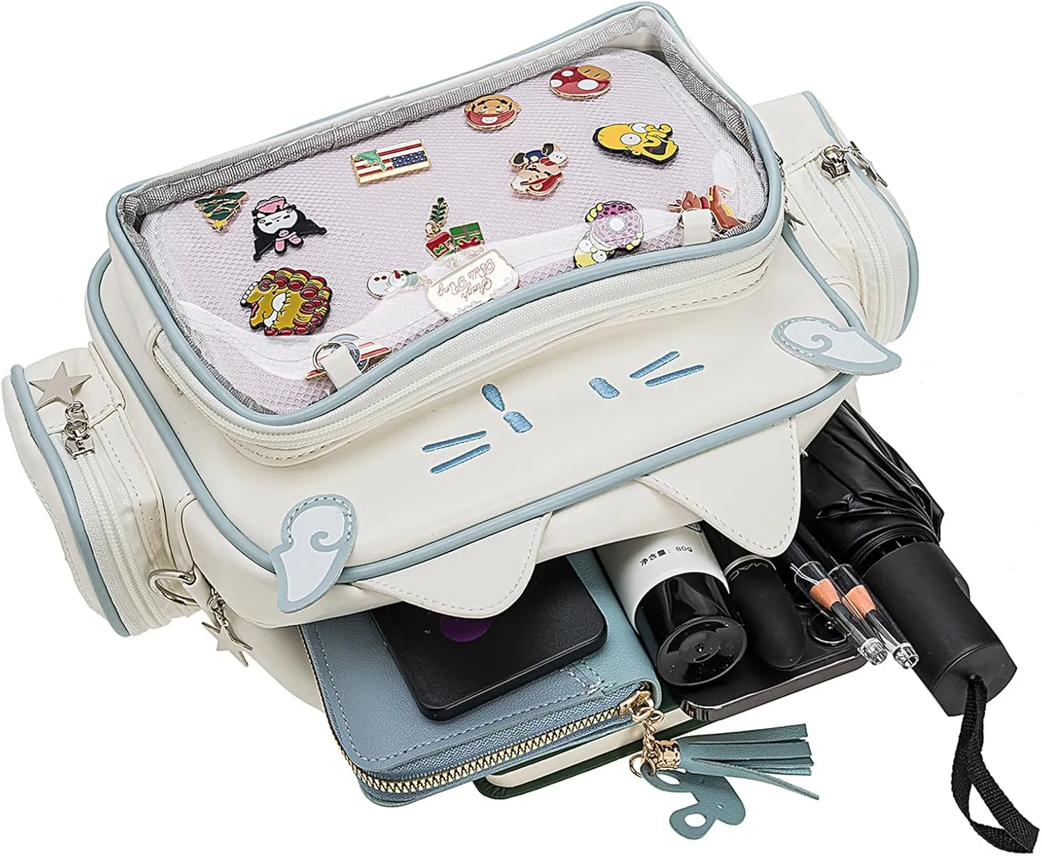 Kawaii Ita Bag Crossbody Bag Cute White Cat Backpack Girls Shoulder Bags Pin Display with Insert