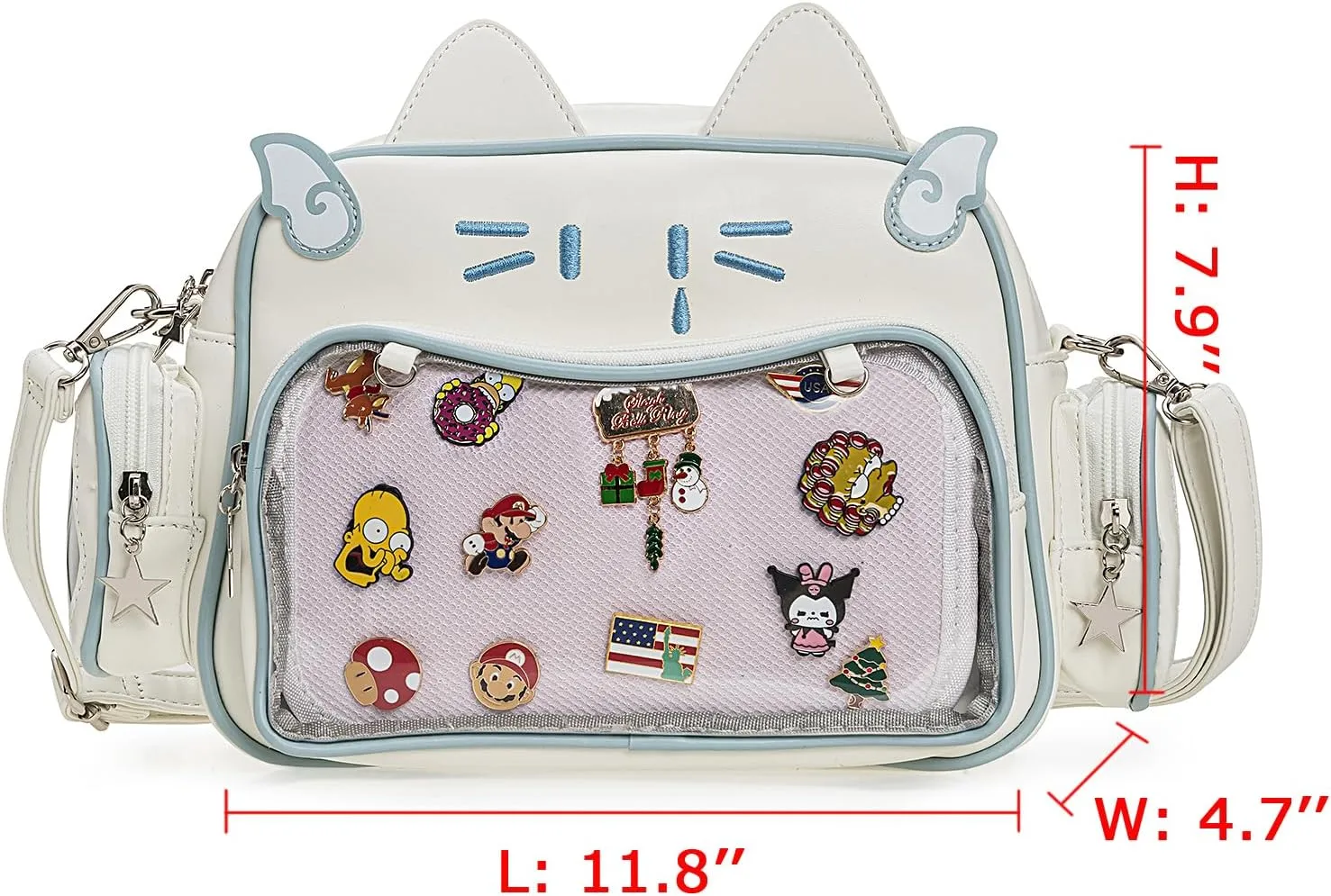 Kawaii Ita Bag Crossbody Bag Cute White Cat Backpack Girls Shoulder Bags Pin Display with Insert