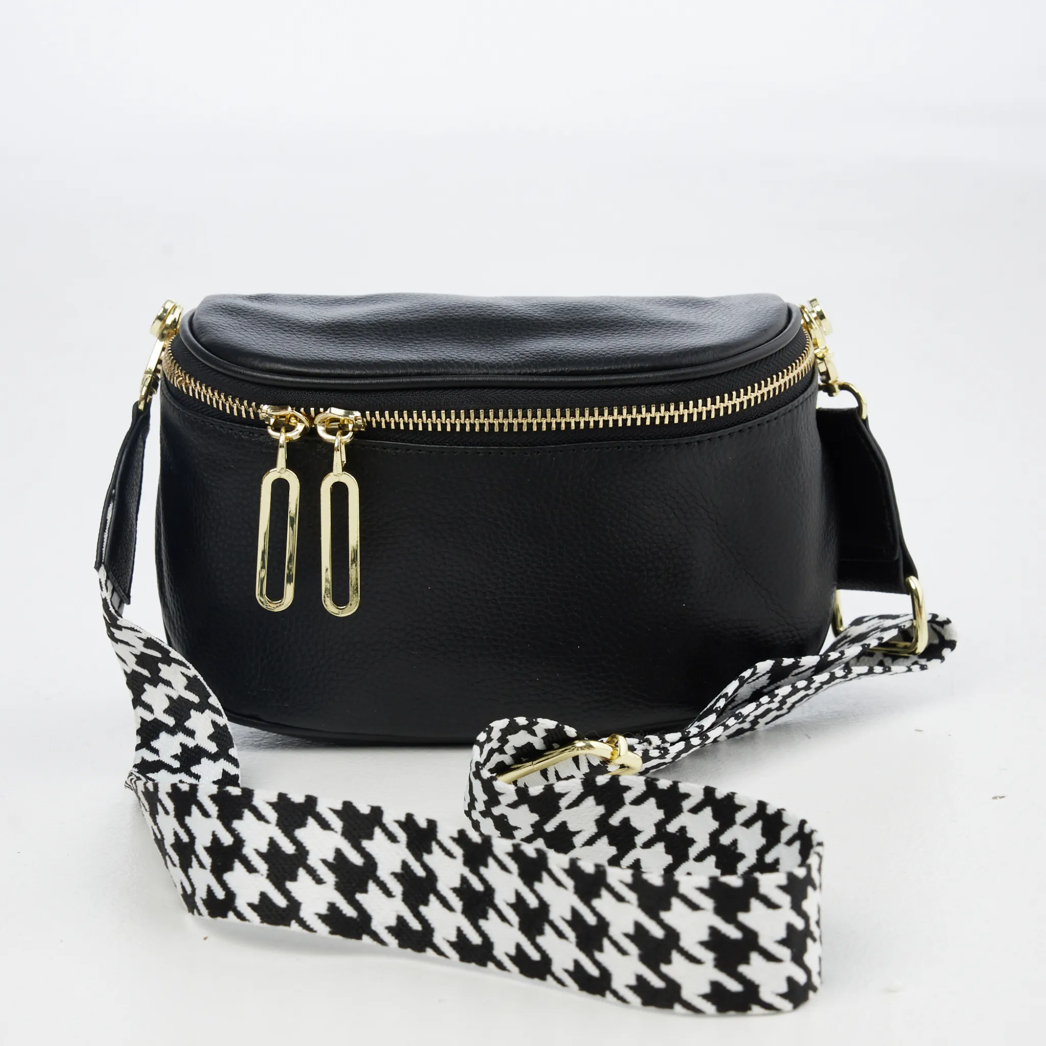 Kensington Crossbody Bag | Black & Herringbone
