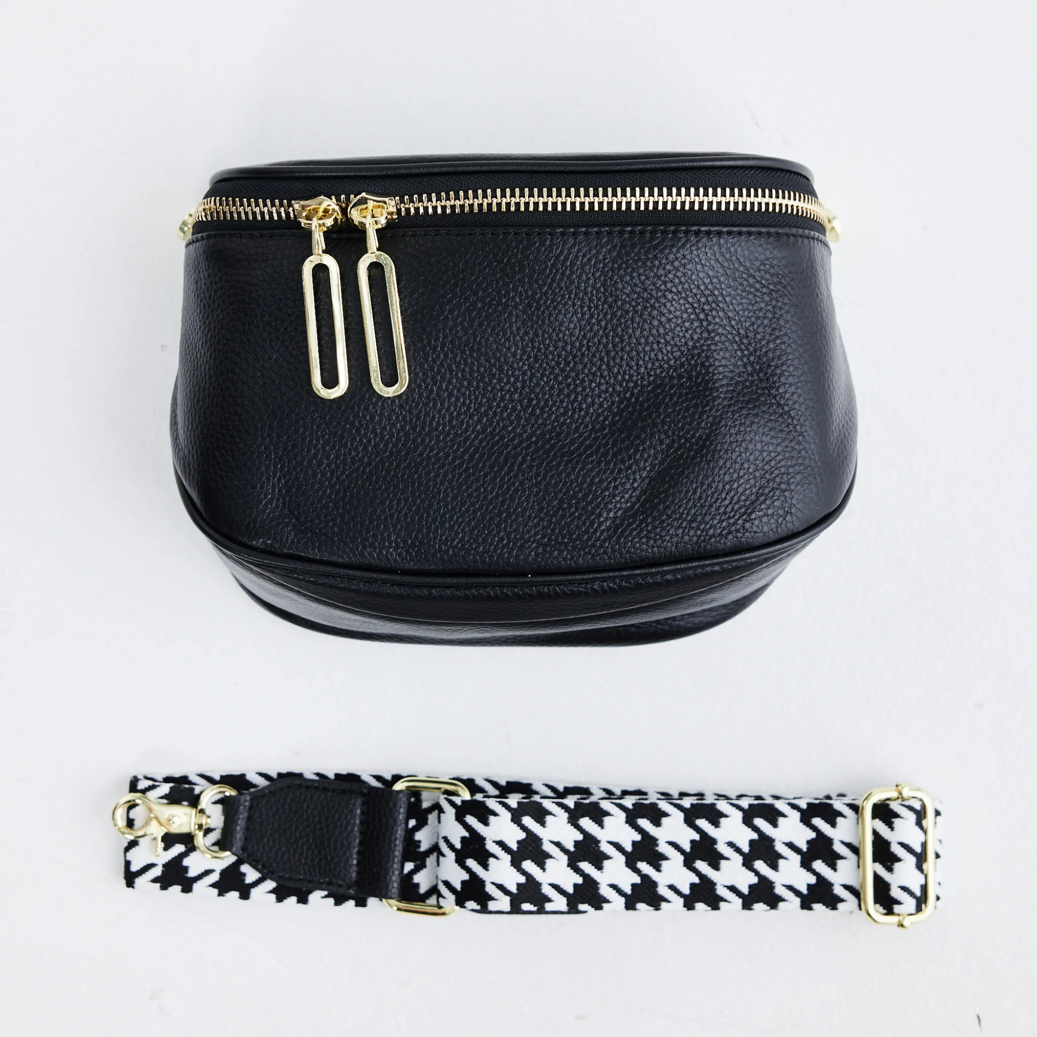 Kensington Crossbody Bag | Black & Herringbone