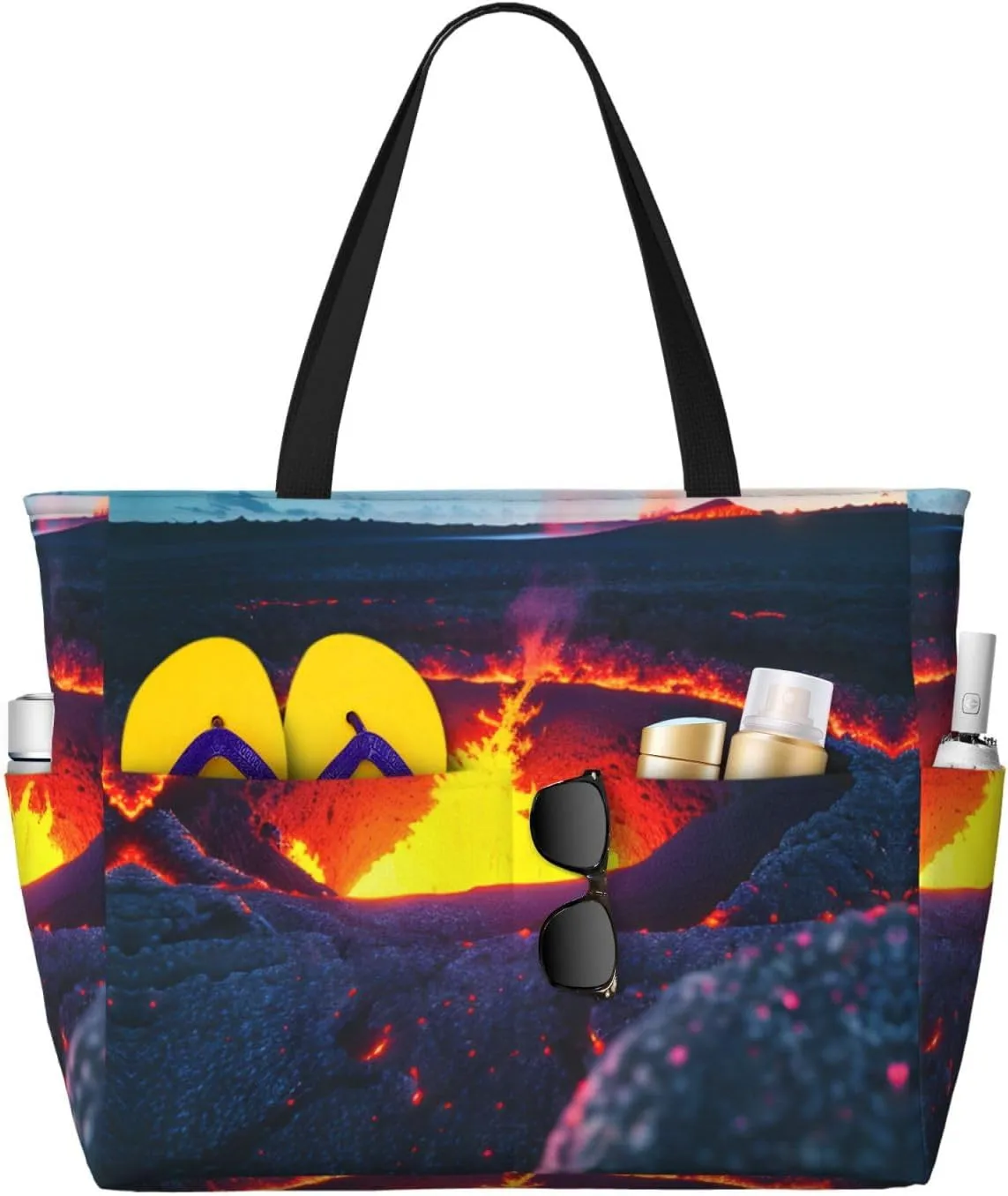 Kilauea Volcano Print Stylish Beach Tote Bag,Large Capacity Handbag,Perfect For Women'S Vacation And Daily Use