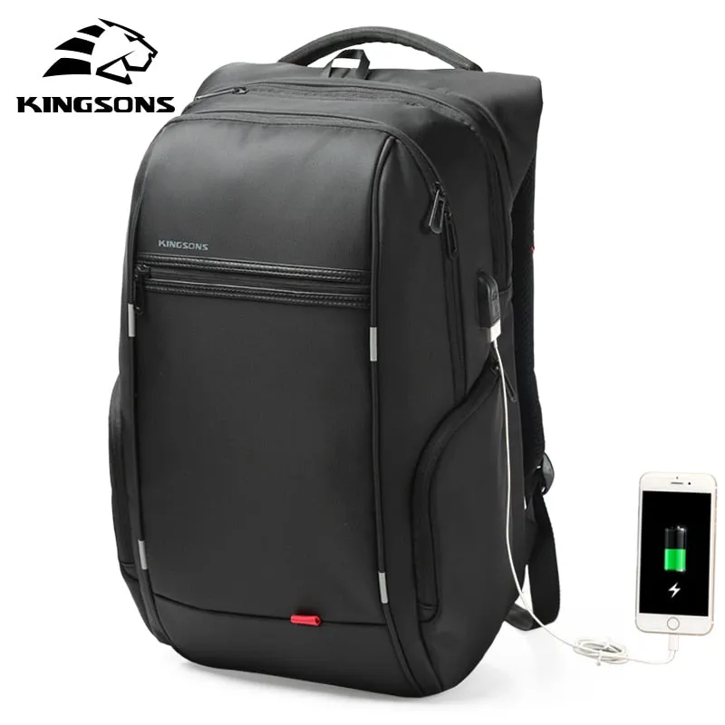 Kingsons 13 Inch External USB Charging Men's Backpack for Computer Bag Women Backpacks Waterproof Anti-theft School Bag