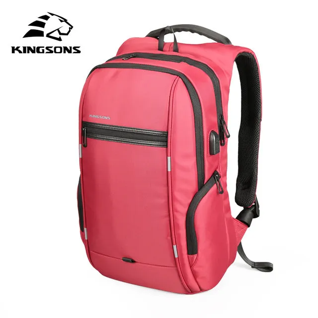Kingsons 13 Inch External USB Charging Men's Backpack for Computer Bag Women Backpacks Waterproof Anti-theft School Bag