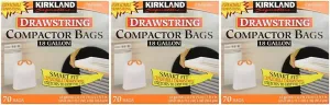 Kirkland Compactor Bags, 18 Gallon, Smart Fit Gripping Drawstring, 70 Count (3 Pack)