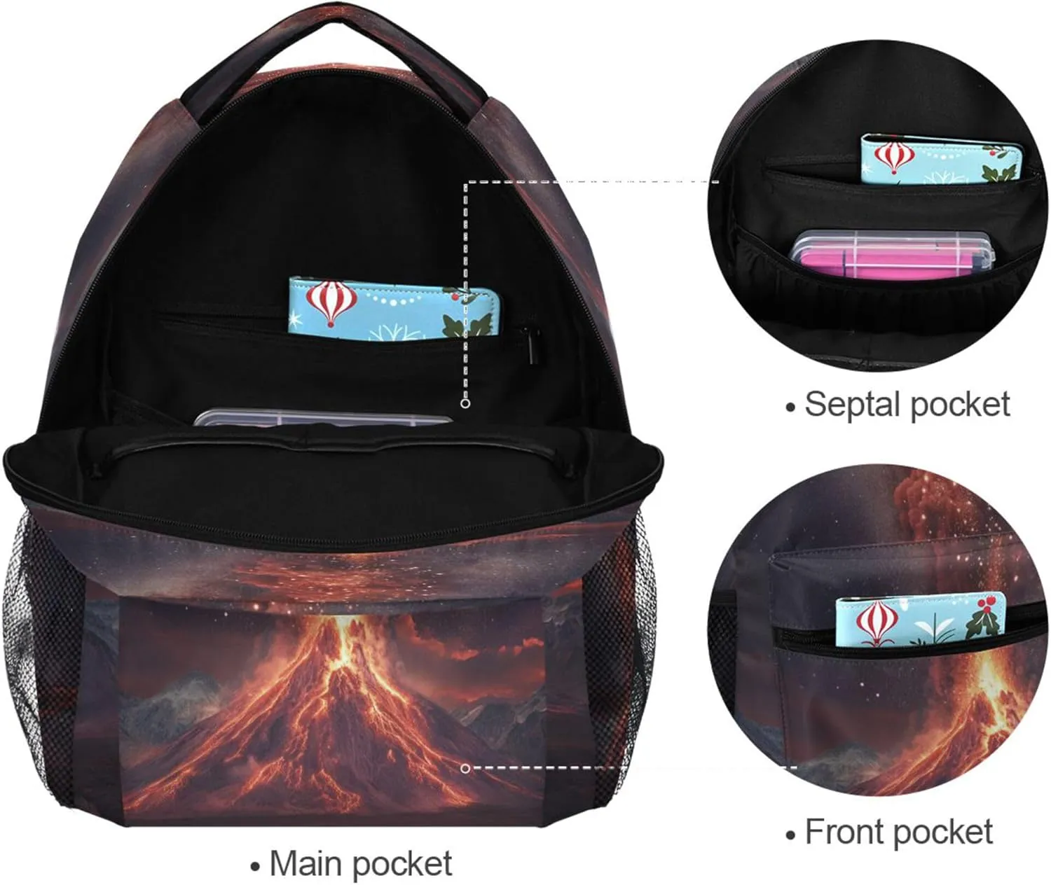 KLL Backpacks for Women Men Fashion Sports Backpack with Chest Strap for College Work Volcanic Eruption Red Flames