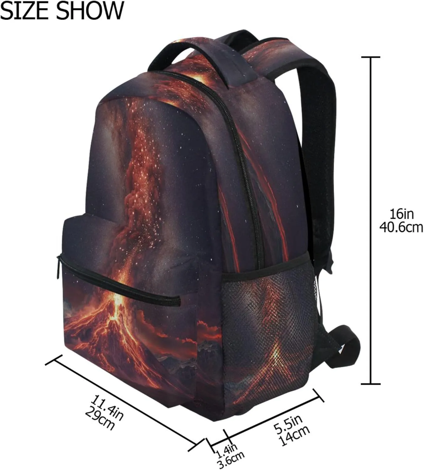 KLL Backpacks for Women Men Fashion Sports Backpack with Chest Strap for College Work Volcanic Eruption Red Flames