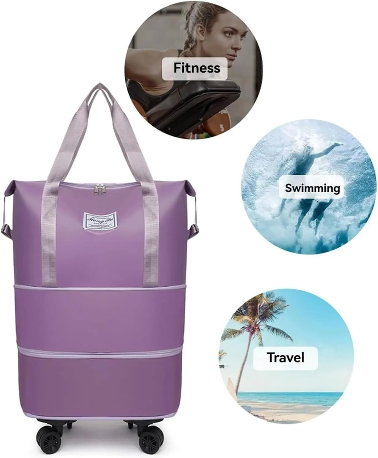 Kulken Travel Bag with Removable Wheels, 2025 New Large Capacity Travel Bag - Universal Wheel Removable(Deeppurple)