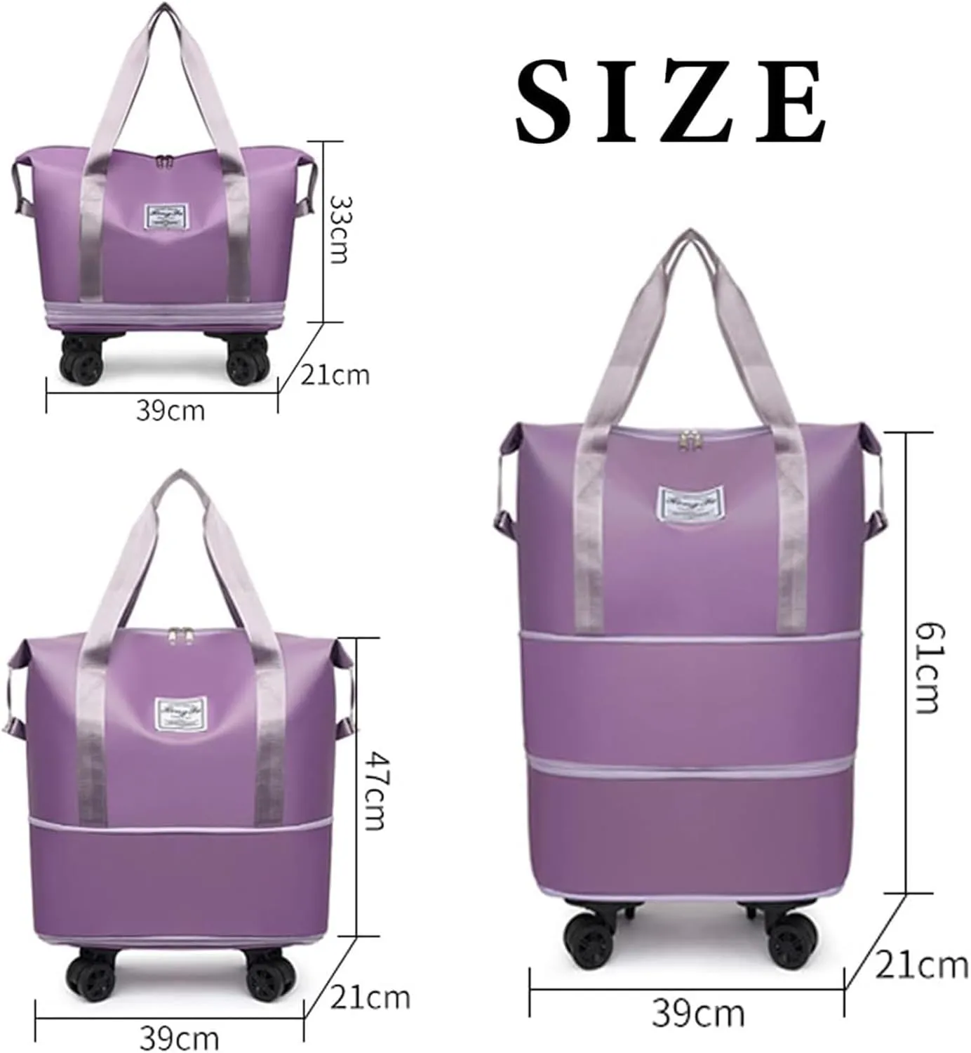 Kulken Travel Bag with Removable Wheels, 2025 New Large Capacity Travel Bag - Universal Wheel Removable(Deeppurple)