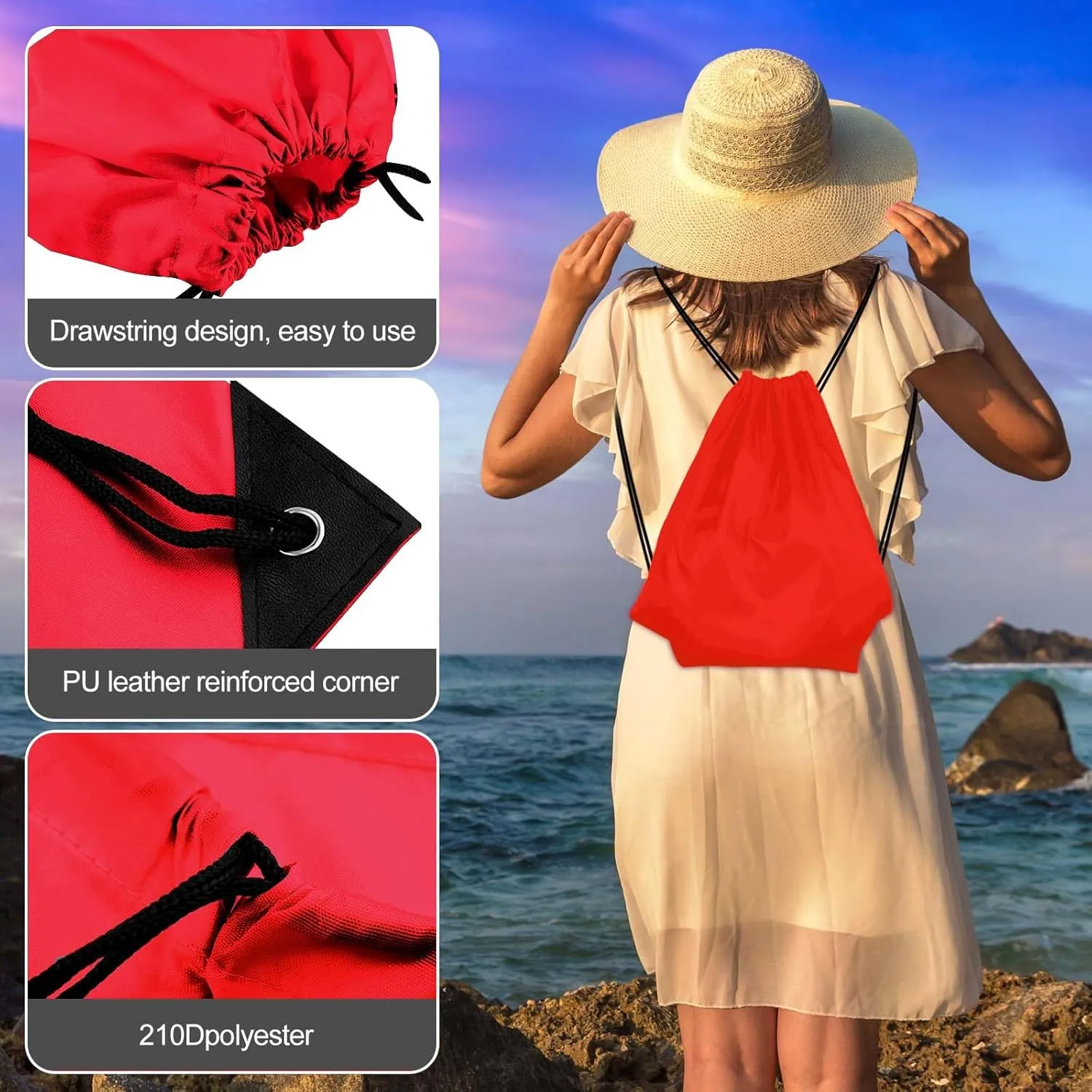 KUUQA 25Pcs Drawstring Backpack Bags String Backpack Sport Bag Sack Cinch Tote Gym Backpack Bulk for Gym Sport Traveling，Red