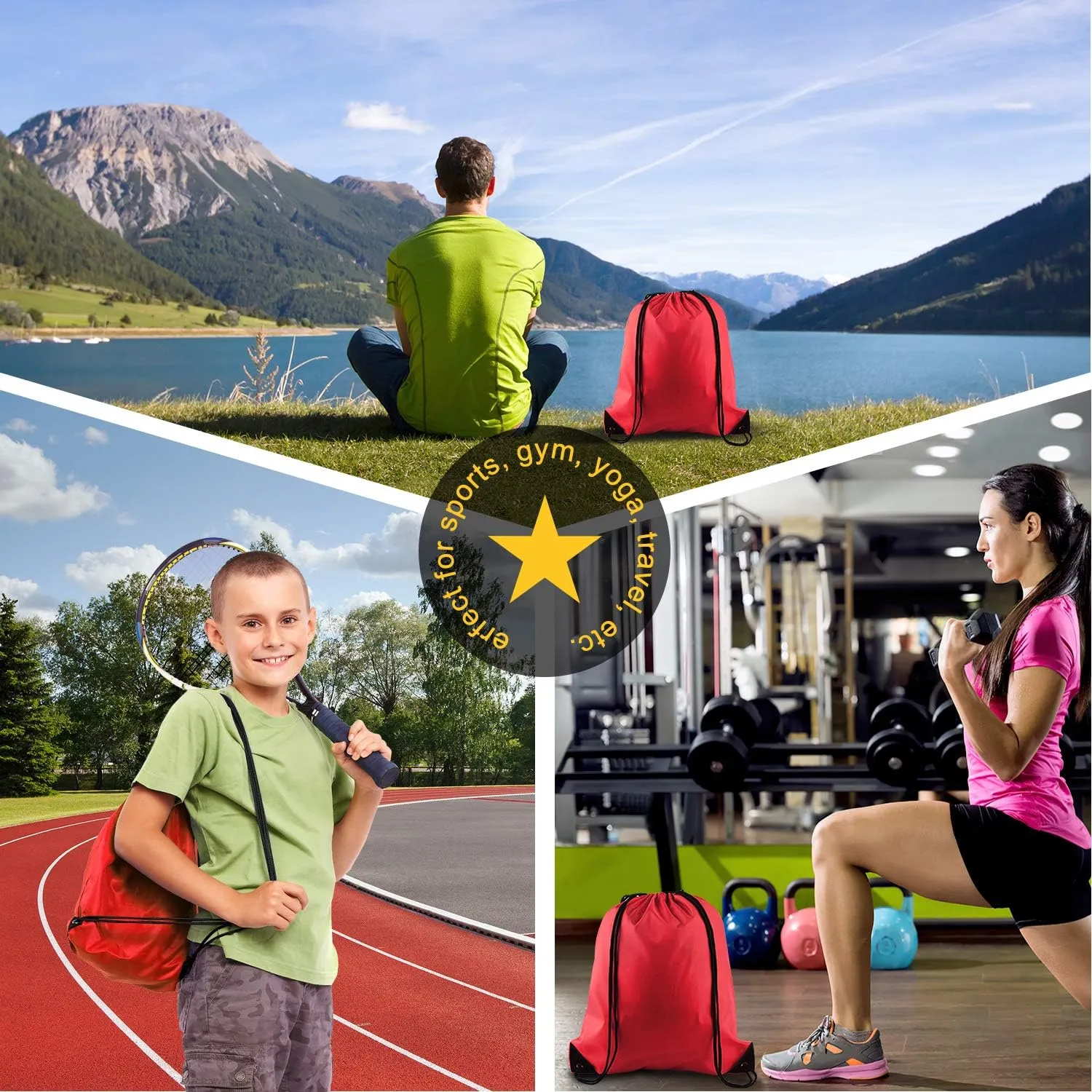 KUUQA 25Pcs Drawstring Backpack Bags String Backpack Sport Bag Sack Cinch Tote Gym Backpack Bulk for Gym Sport Traveling，Red