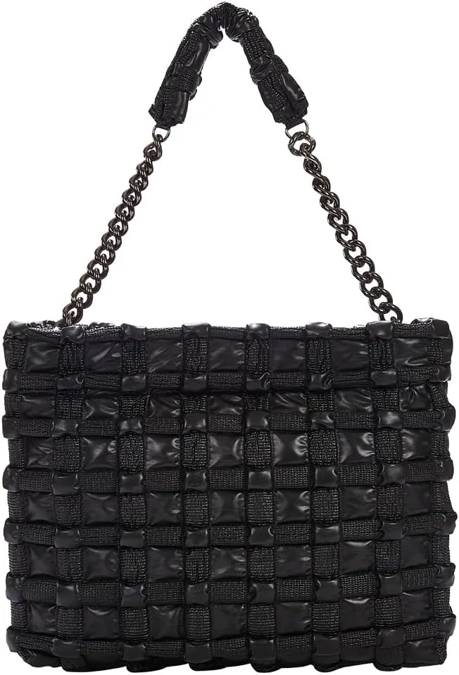 KWANI My Puffy FluffyBag - PU Leather Tote Shoulder Bag for women (Black)