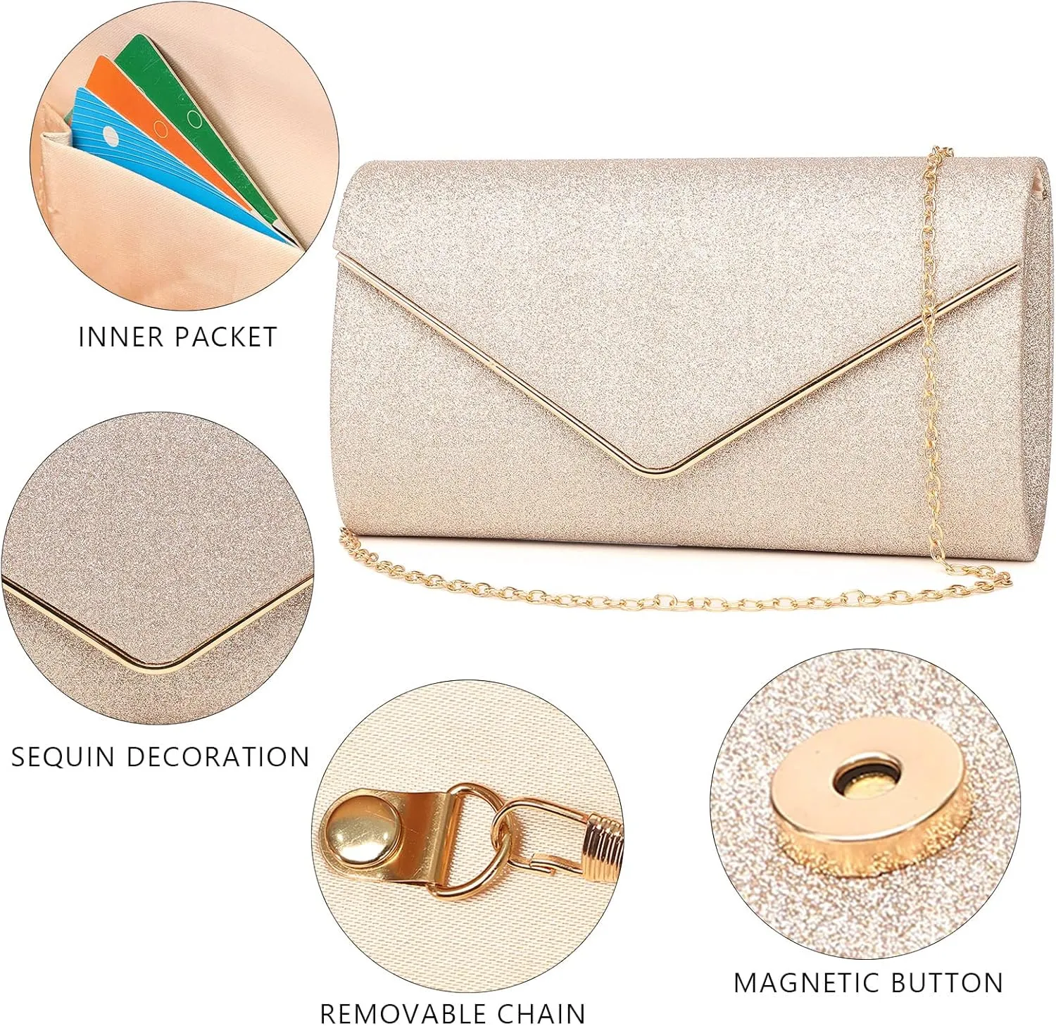 Labair Shining Envelope Clutch Purses for Women Evening Purses and Clutches For Wedding Party.