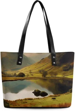 Lake District National Park Leather Lady's Handbag Crossbody Purse for Women Ladies Soft Shoulder Bag Medium Roomy Handbag Fashion Tote Top Handle Satchel