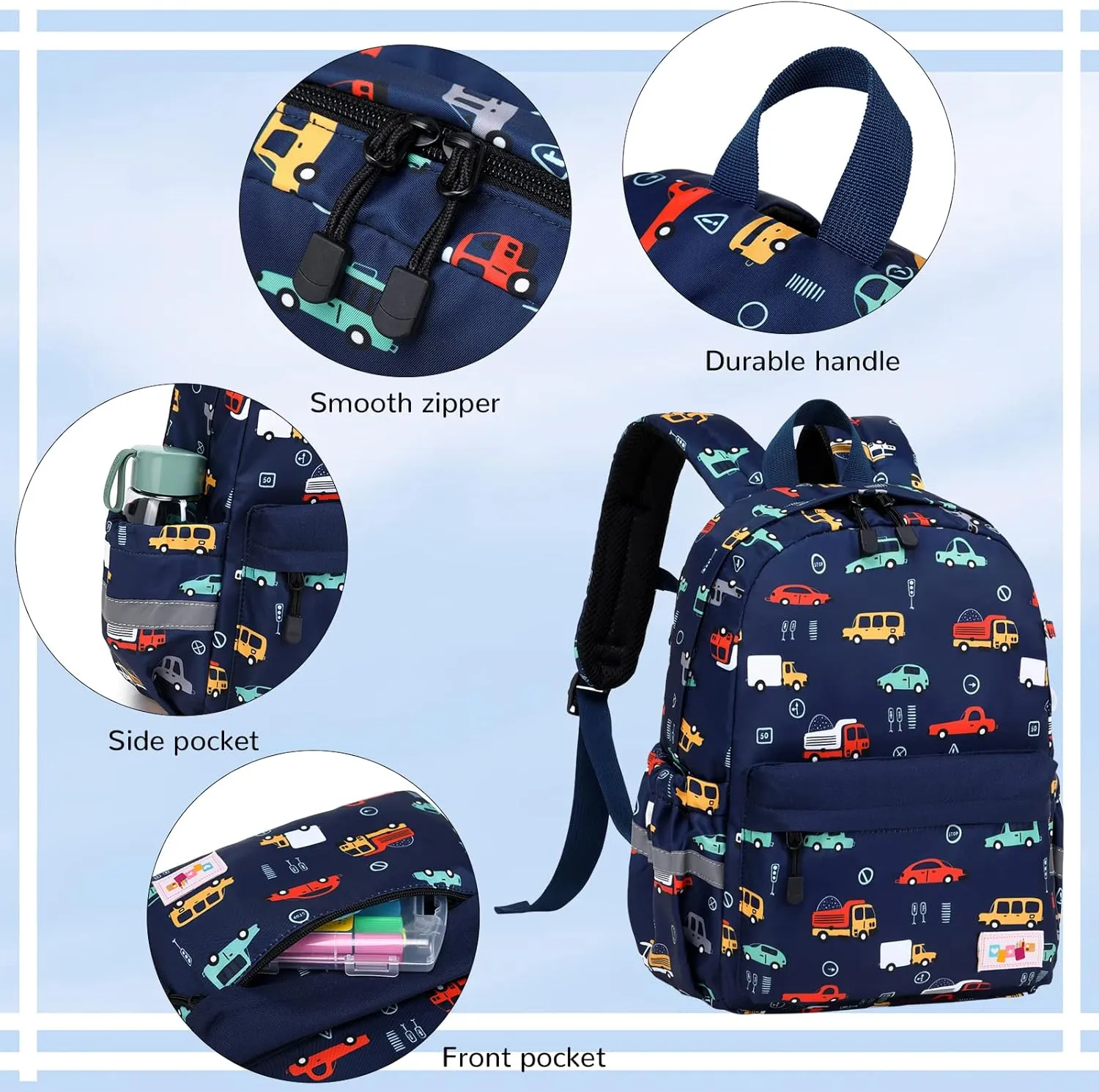 Lanola Little Kid Toddler Backpack Baby Boys Girls Kindergarten School Bags Cute Cartoon Backpacks - Dark Blue Car