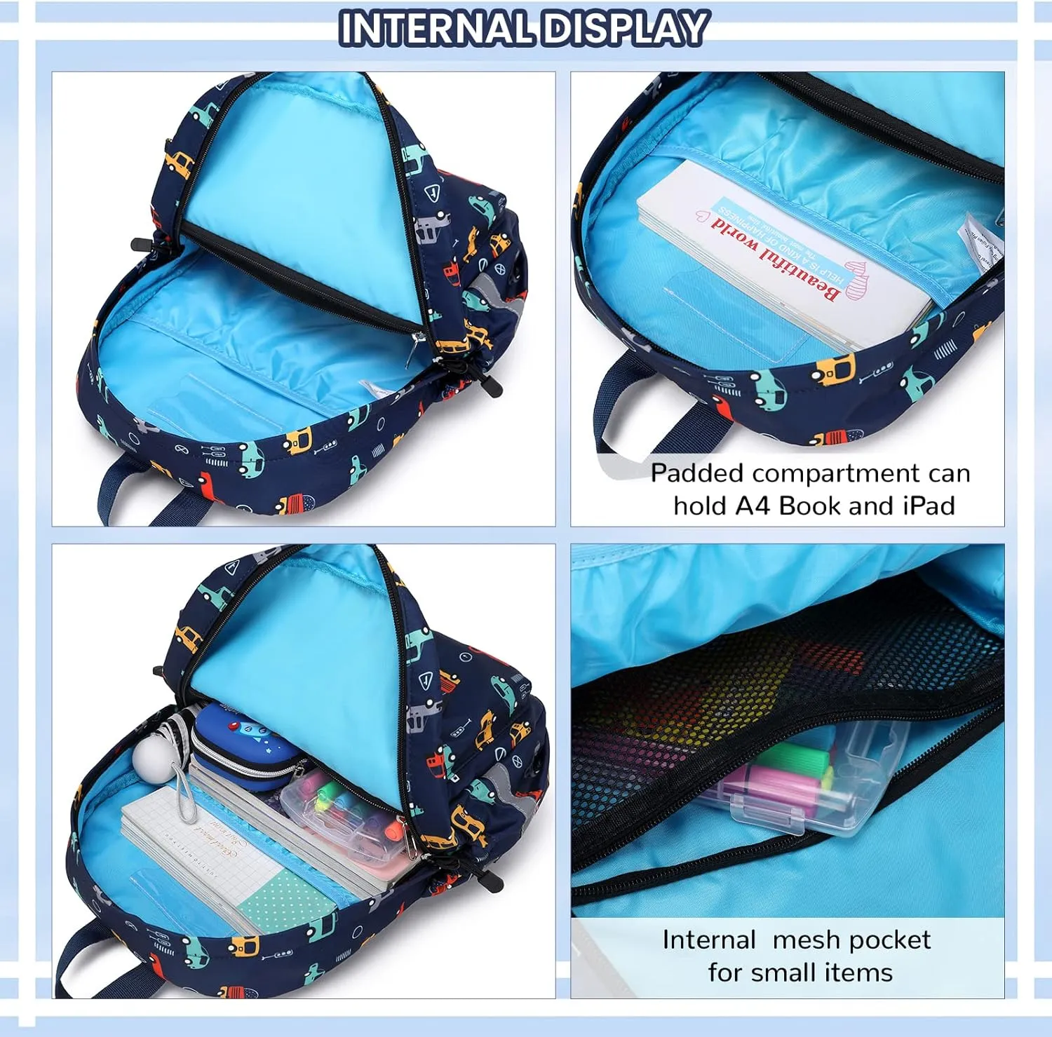 Lanola Little Kid Toddler Backpack Baby Boys Girls Kindergarten School Bags Cute Cartoon Backpacks - Dark Blue Car