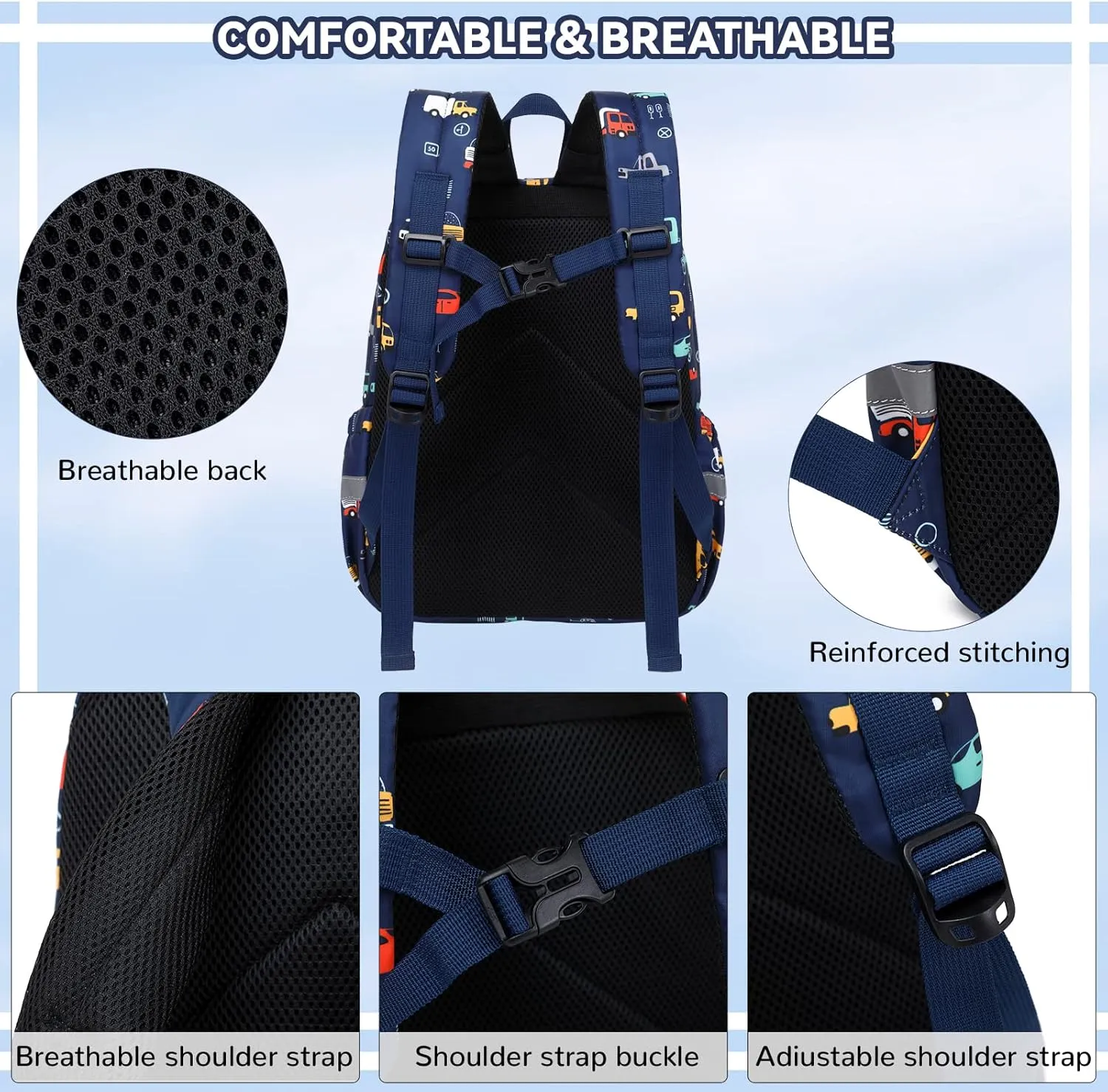 Lanola Little Kid Toddler Backpack Baby Boys Girls Kindergarten School Bags Cute Cartoon Backpacks - Dark Blue Car