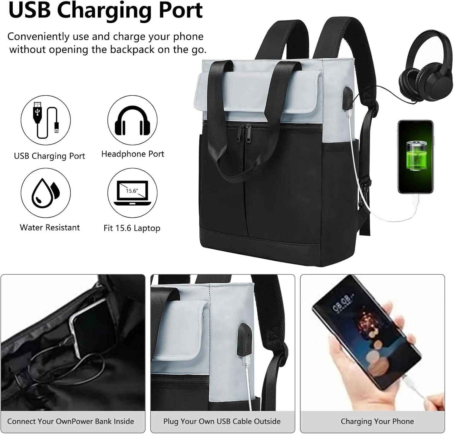 Laptop Backpack for Women,Work Business Backpacks with USB Charging Port,Travel Carry On Backpack,Water Resistant Airline Approved Business Personal Item Travel Bag