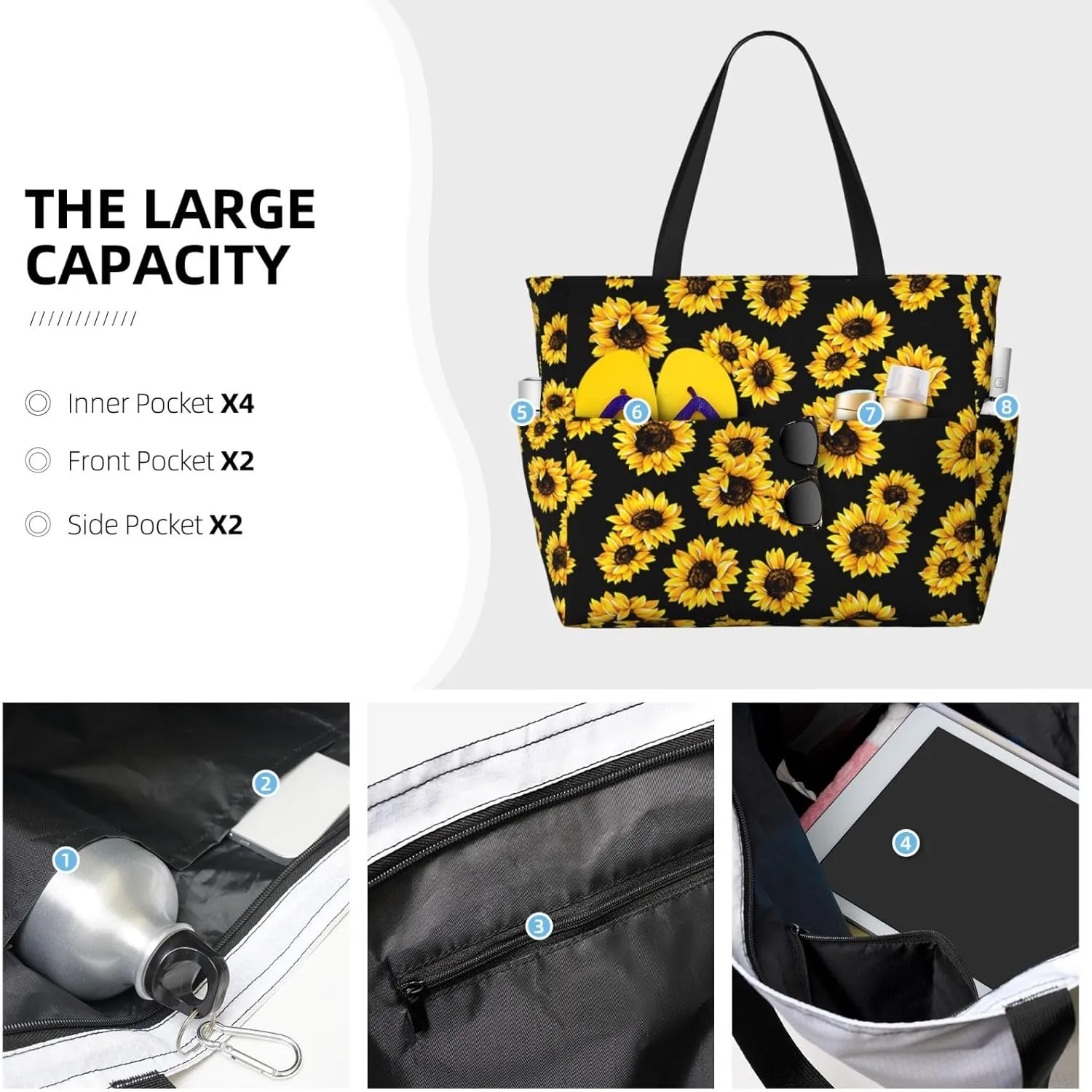 Large Beach Bag for Women Waterproof Foldable Travel Shoulder Tote Bag with Pocket for Weekender Pool Vacation