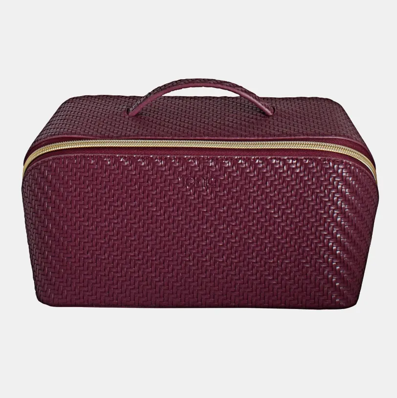 Large Beauty Bag - Herringbone Plum