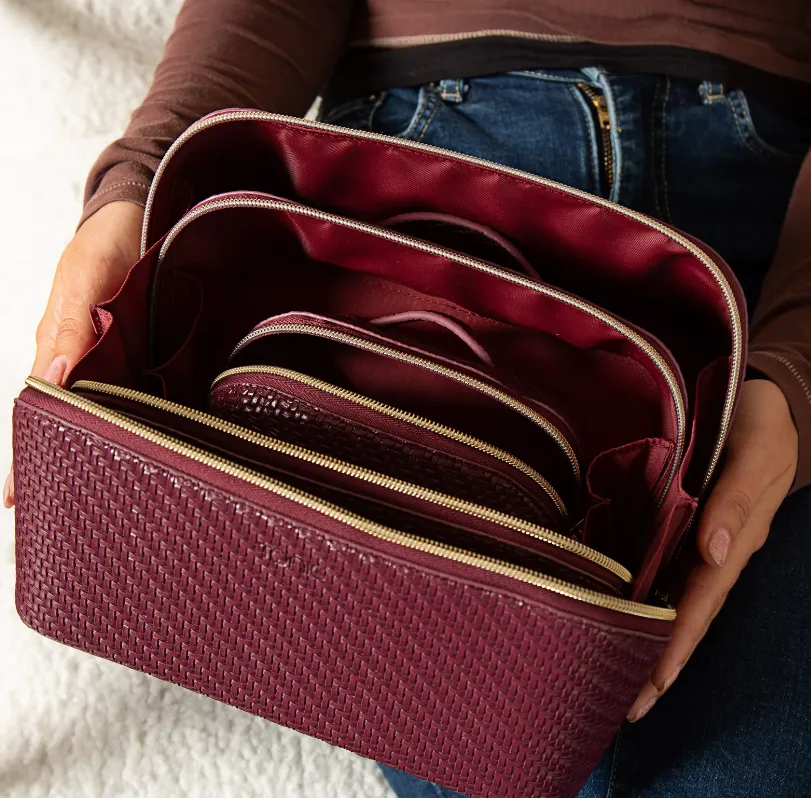 Large Beauty Bag - Herringbone Plum