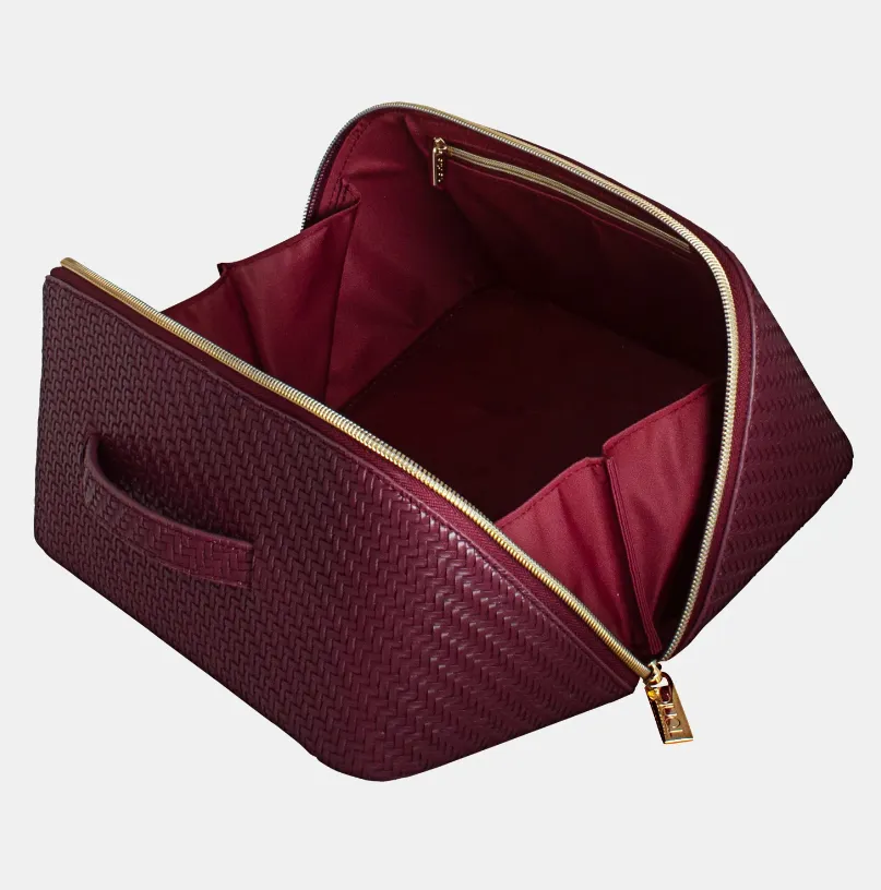 Large Beauty Bag - Herringbone Plum