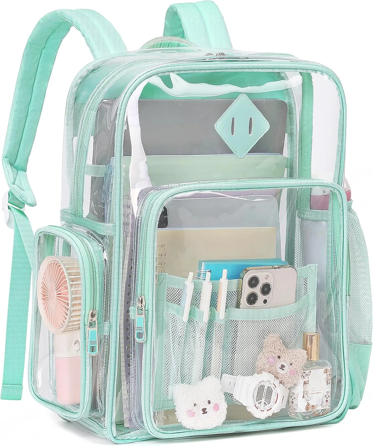 Large Clear Backpack for Girls, Heavy Duty PVC Transparent Bookbag for Women Stadium Events See Through Back Pack Fits 16 inch Laptop for School Work Travel, Green