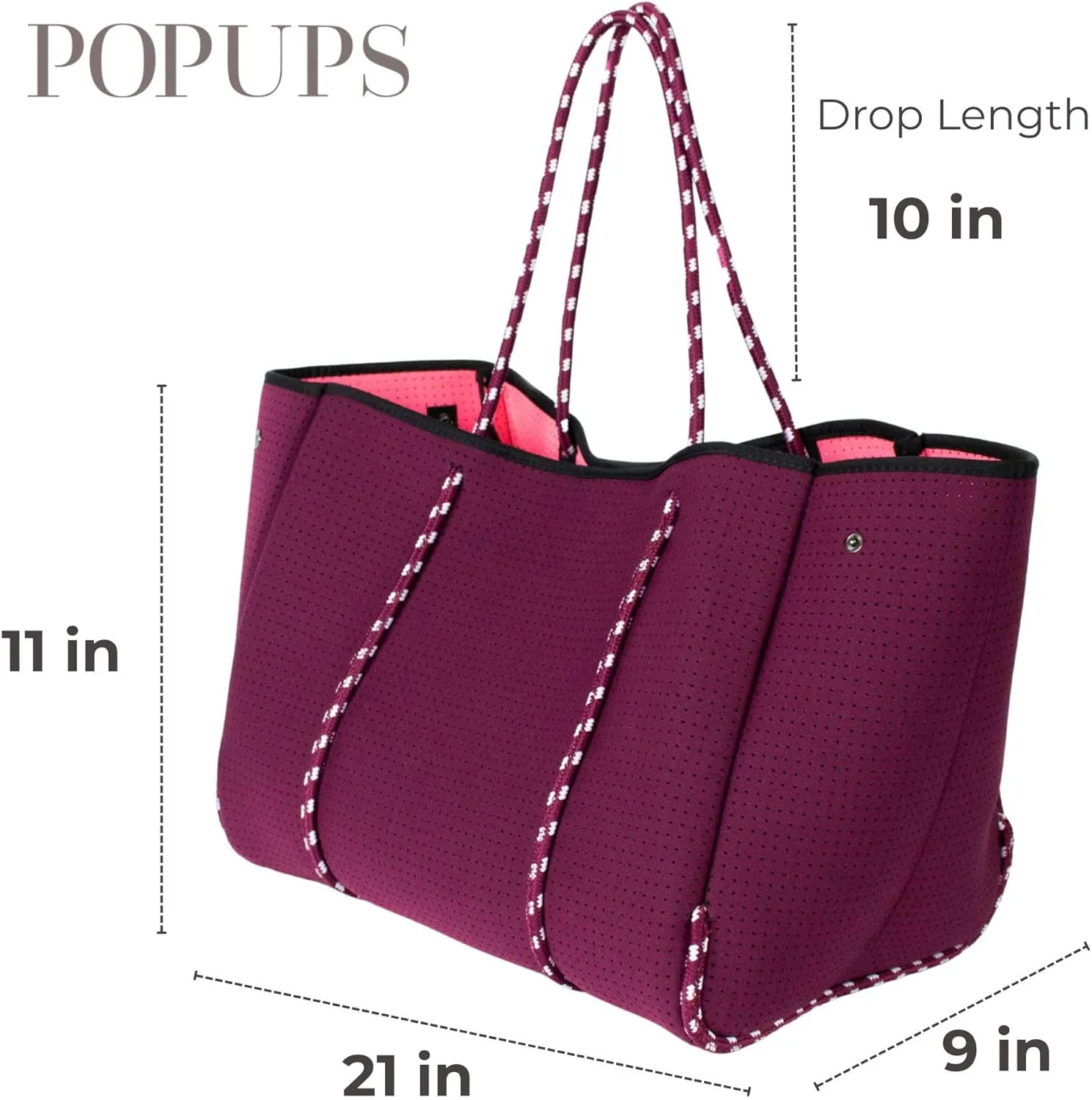 Large Neoprene Tote Bag for Women - Everyday Designer Handbag for Travel Work and Beach with Pockets and Zipper Pouch