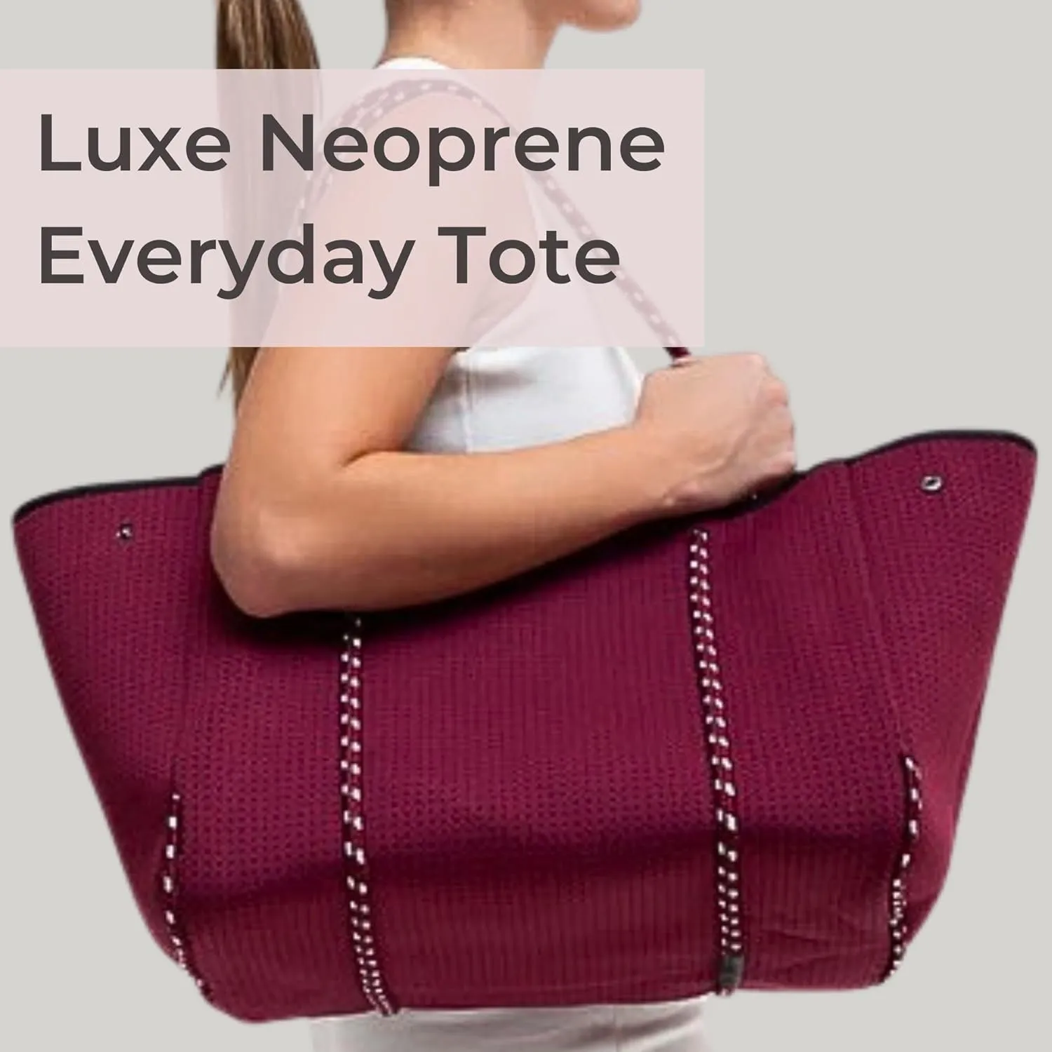 Large Neoprene Tote Bag for Women - Everyday Designer Handbag for Travel Work and Beach with Pockets and Zipper Pouch