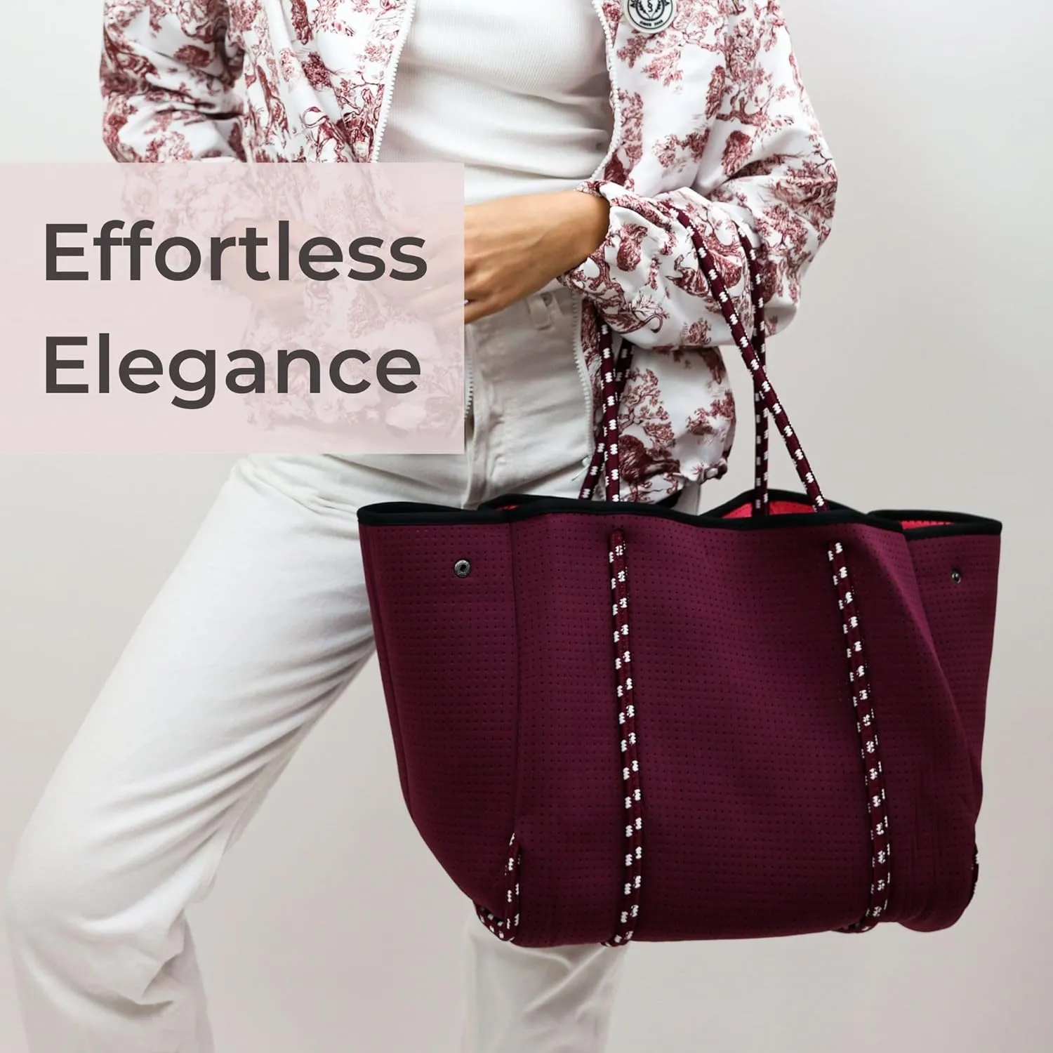 Large Neoprene Tote Bag for Women - Everyday Designer Handbag for Travel Work and Beach with Pockets and Zipper Pouch