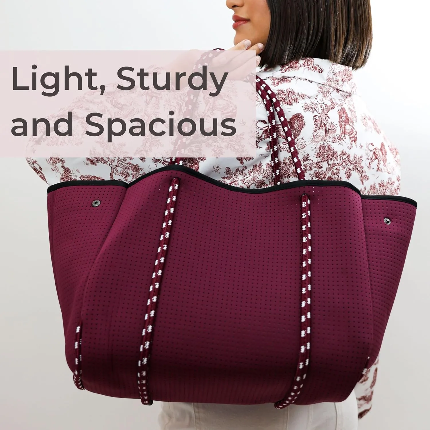 Large Neoprene Tote Bag for Women - Everyday Designer Handbag for Travel Work and Beach with Pockets and Zipper Pouch