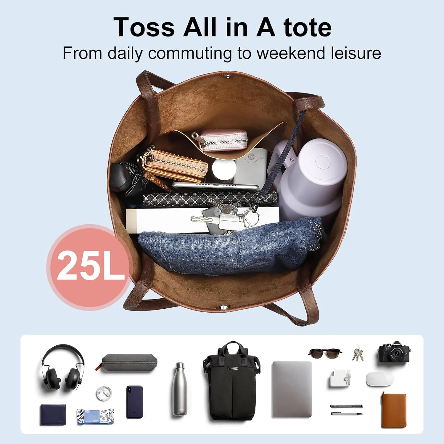 Large Tote Bag for Women Work 25L Travel Vegan Leather Ladies Handbags Weekender Purses