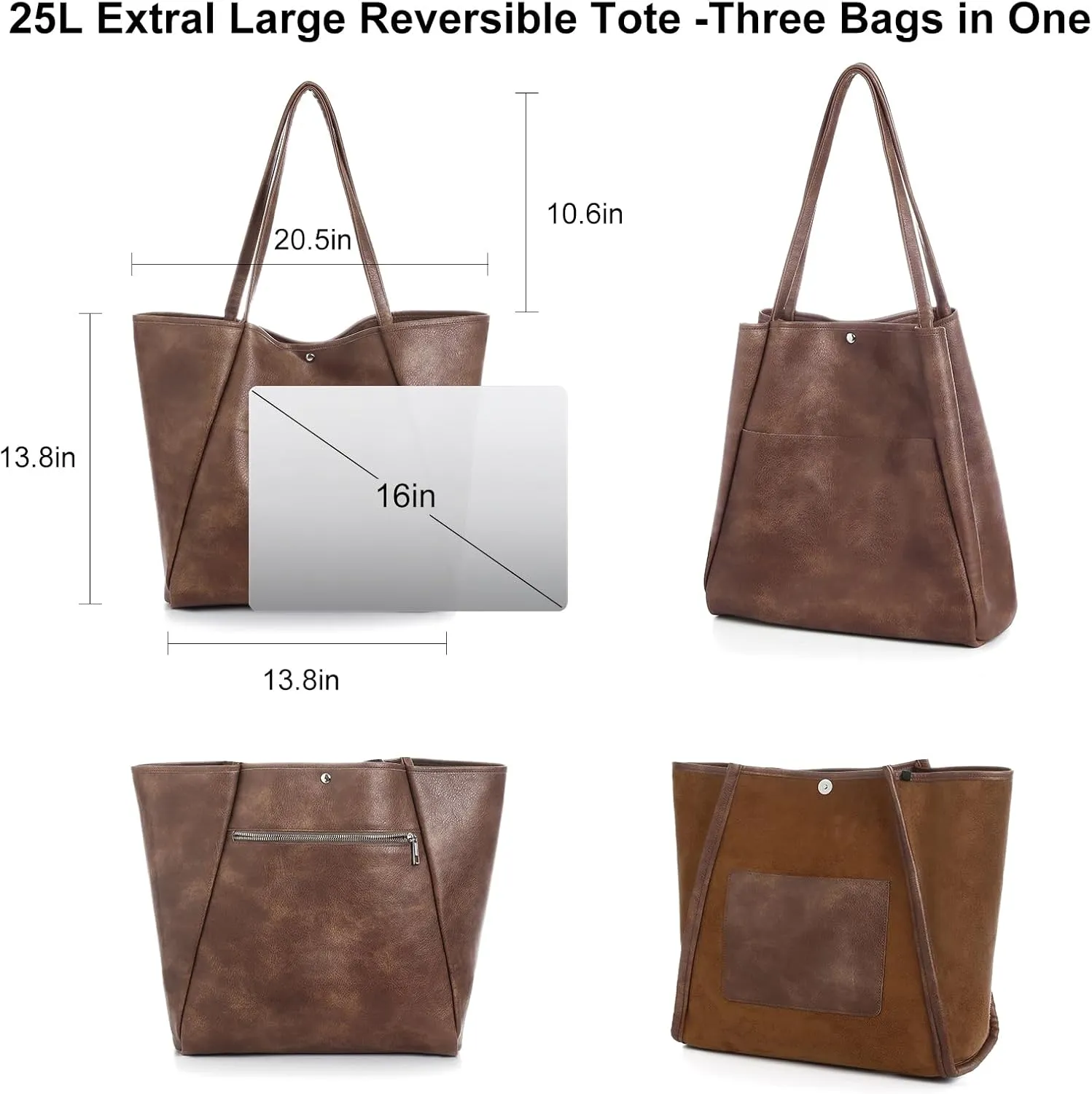 Large Tote Bag for Women Work 25L Travel Vegan Leather Ladies Handbags Weekender Purses