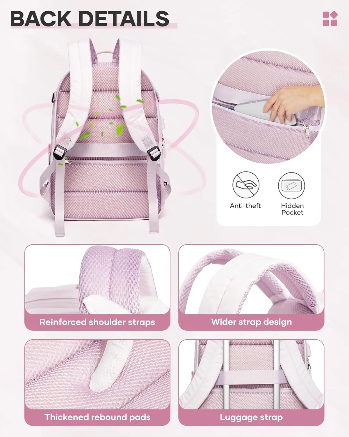 Large Travel Vacuum Backpack, 32L Airback Backpack with Vacuum Seal, 15.6 Inch Waterproof Business Laptop Backpacks with USB Charging Port for Women & Men, Air Pump Included, Pink Purple