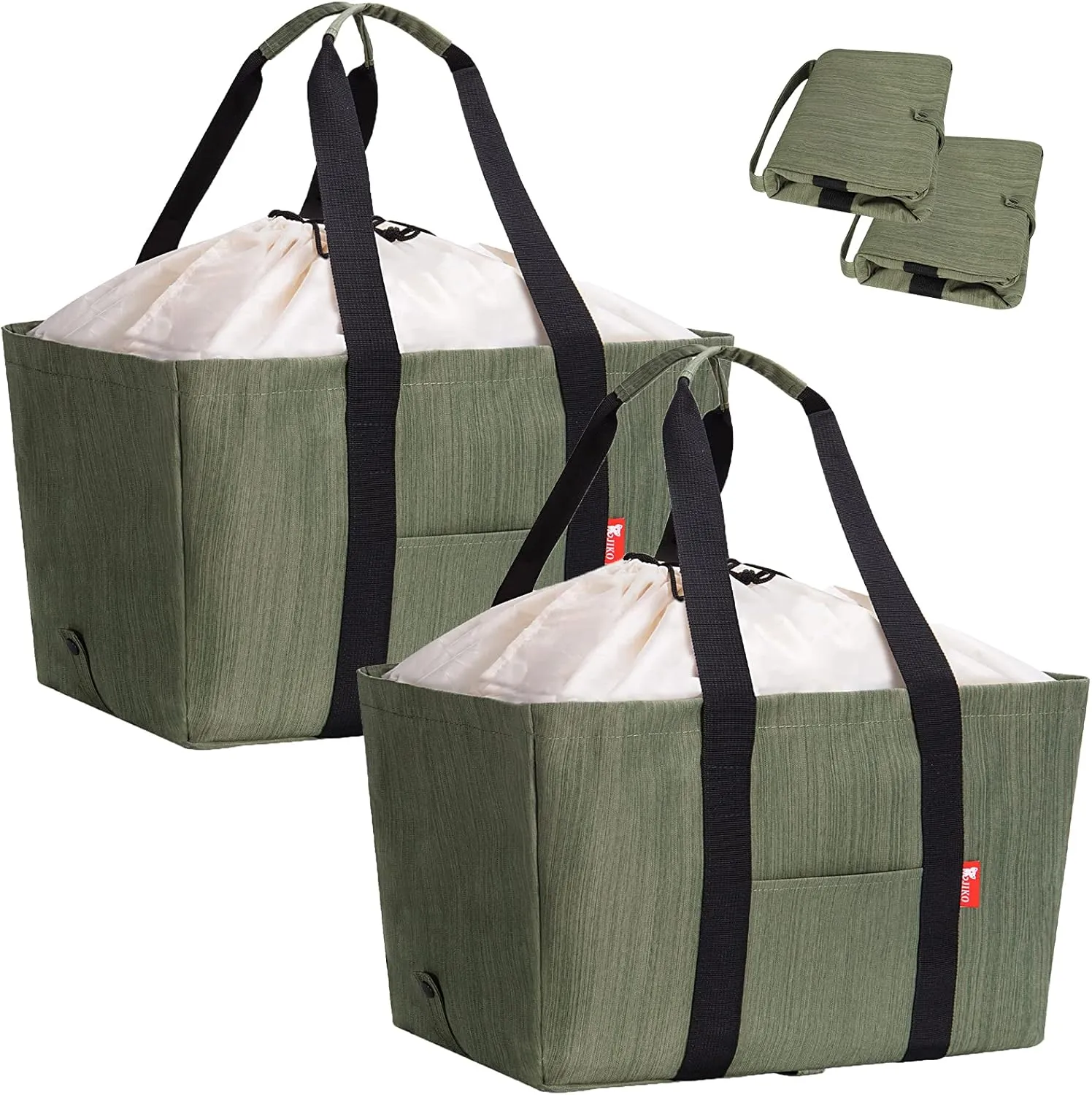 Large Utility Tote Bag, Reusable Collapsible Durable Grocery Shopping Bag, Foldable Tote Bag for Storage Pool Beach (Green), Large-2 Pack (S00201)
